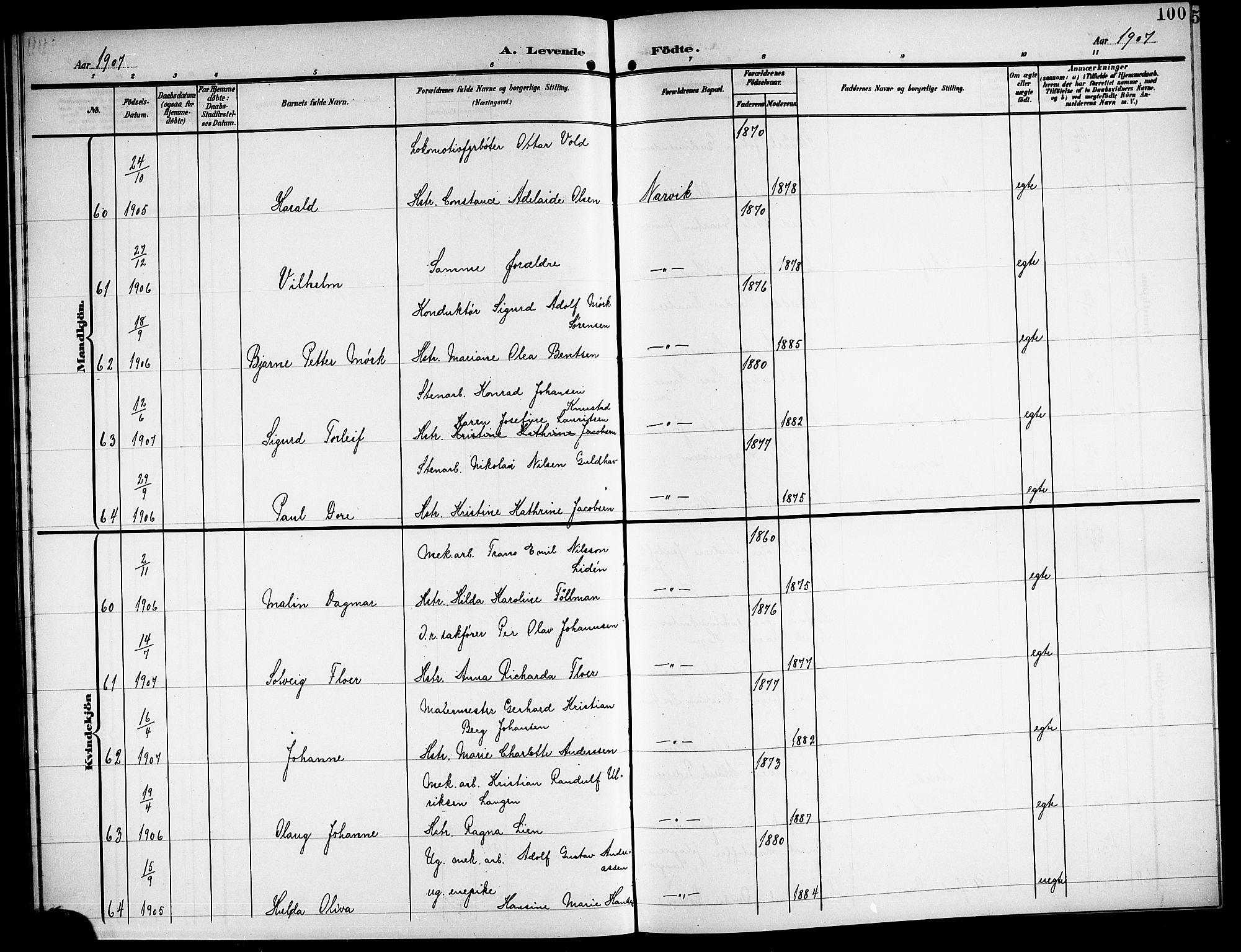 Ministerialprotokoller, klokkerbøker og fødselsregistre - Nordland, AV/SAT-A-1459/871/L1012: Parish register (copy) no. 871C01, 1902-1909, p. 100