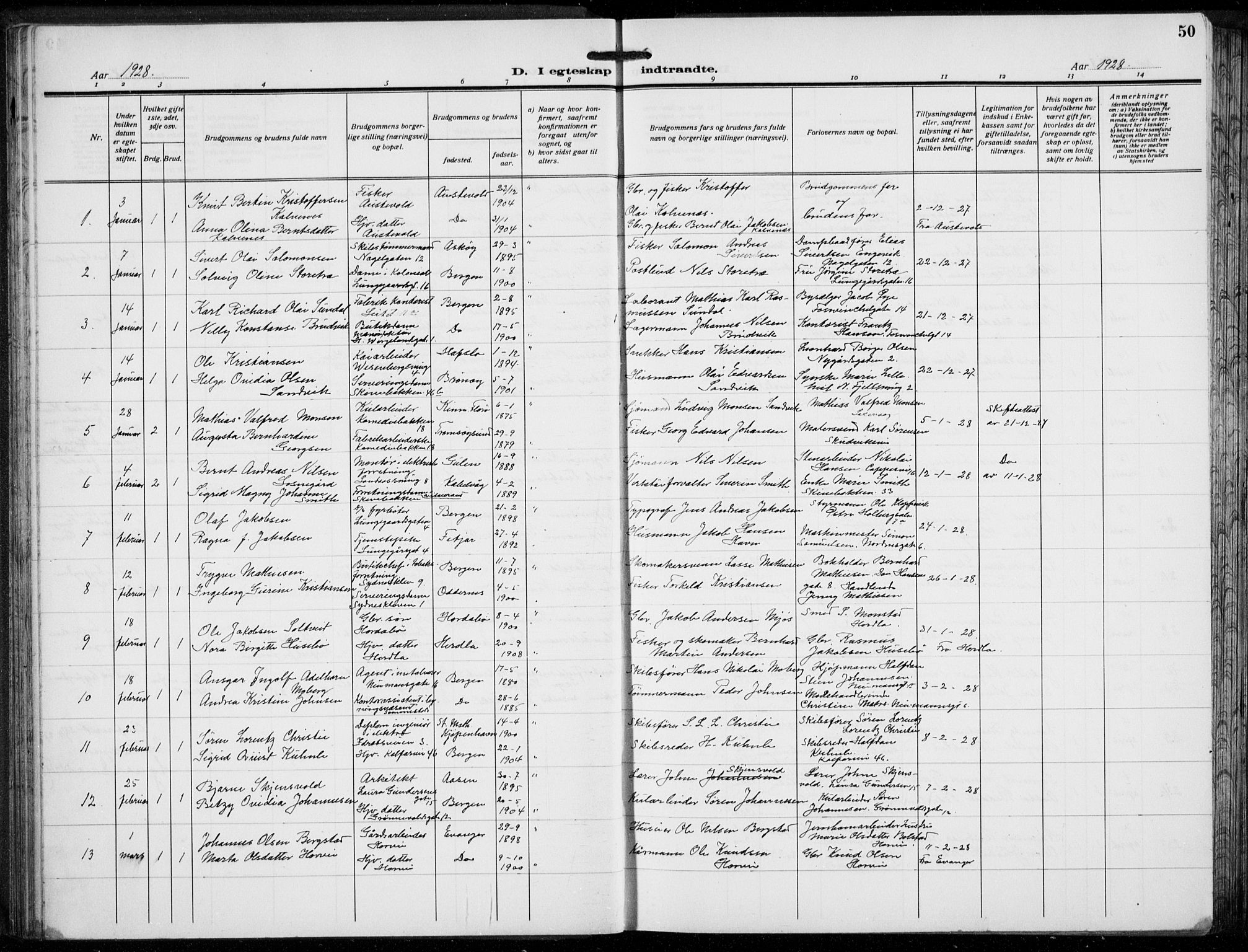 Domkirken sokneprestembete, AV/SAB-A-74801/H/Hab/L0034: Parish register (copy) no. D 6, 1924-1941, p. 50