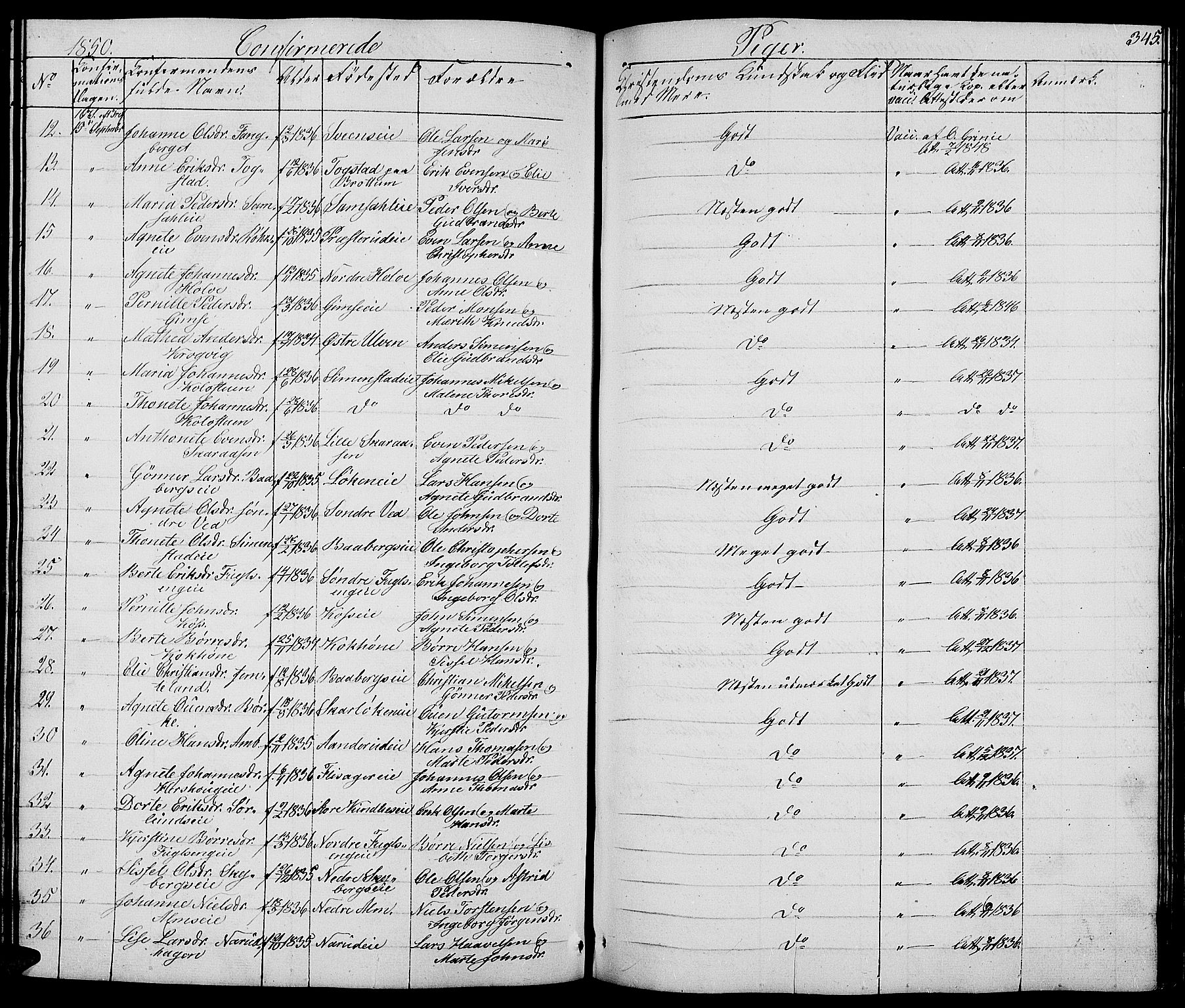 Ringsaker prestekontor, AV/SAH-PREST-014/L/La/L0005: Parish register (copy) no. 5, 1839-1850, p. 345