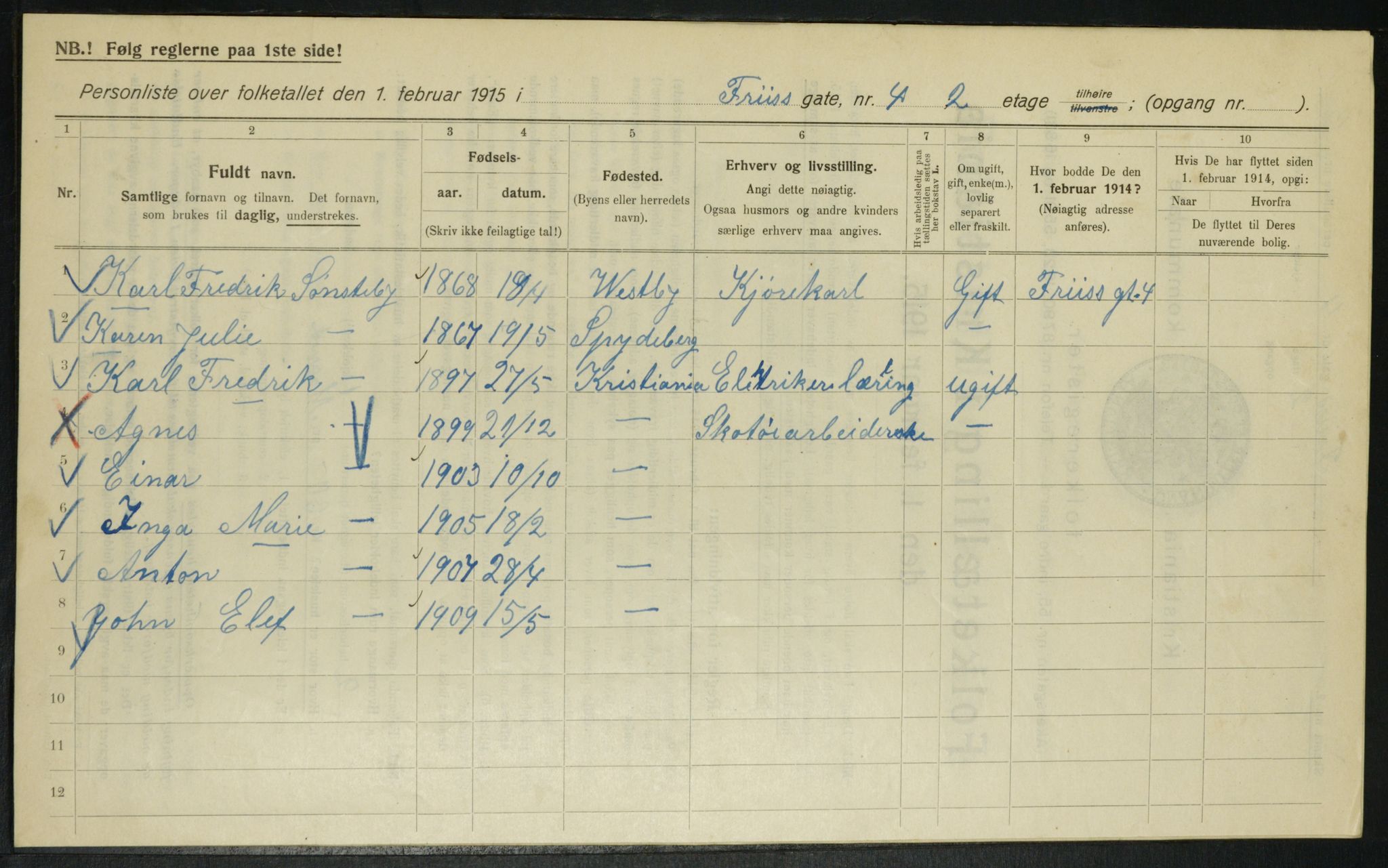 OBA, Municipal Census 1915 for Kristiania, 1915, p. 26519