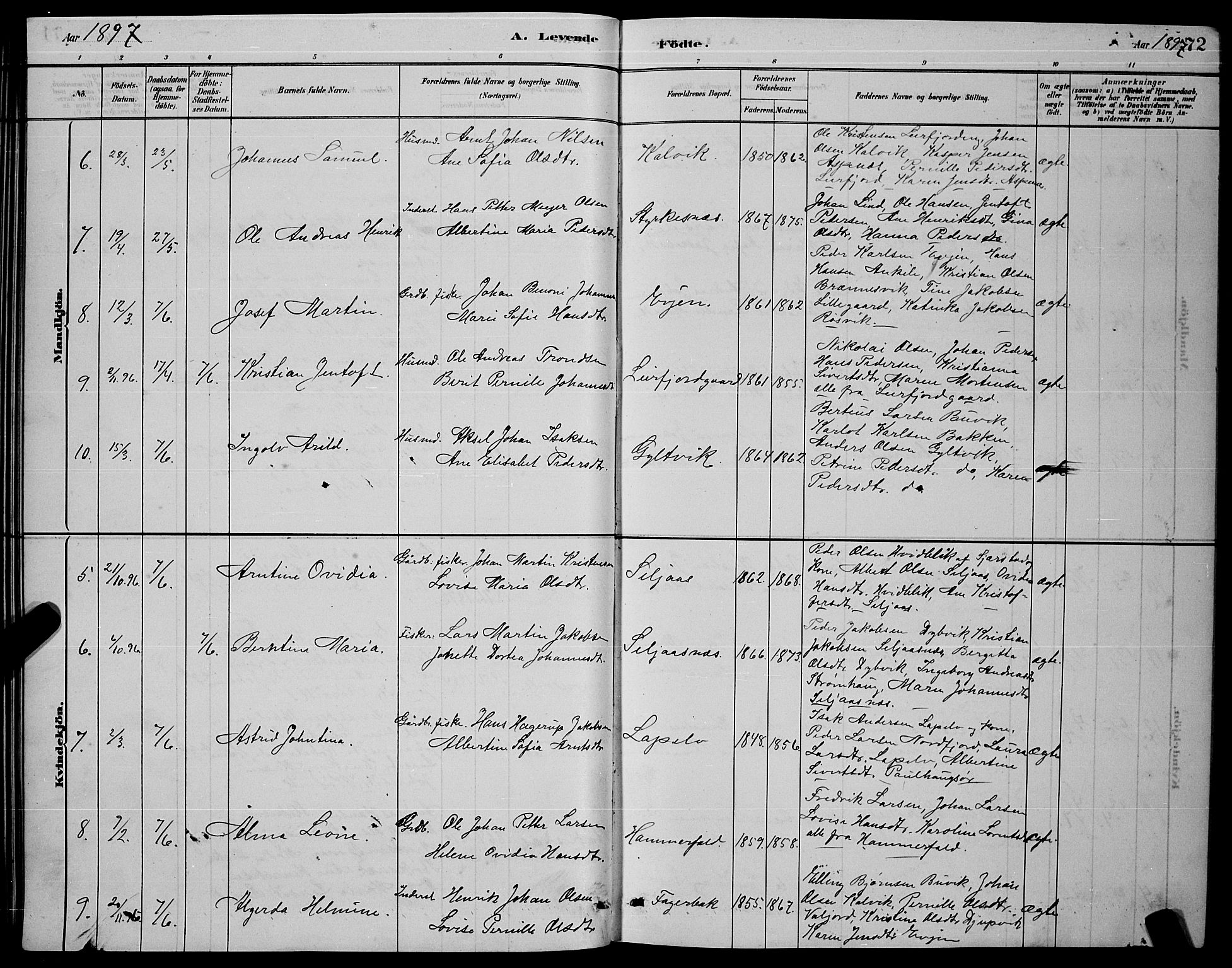 Ministerialprotokoller, klokkerbøker og fødselsregistre - Nordland, AV/SAT-A-1459/853/L0772: Parish register (official) no. 853A11, 1881-1900, p. 72