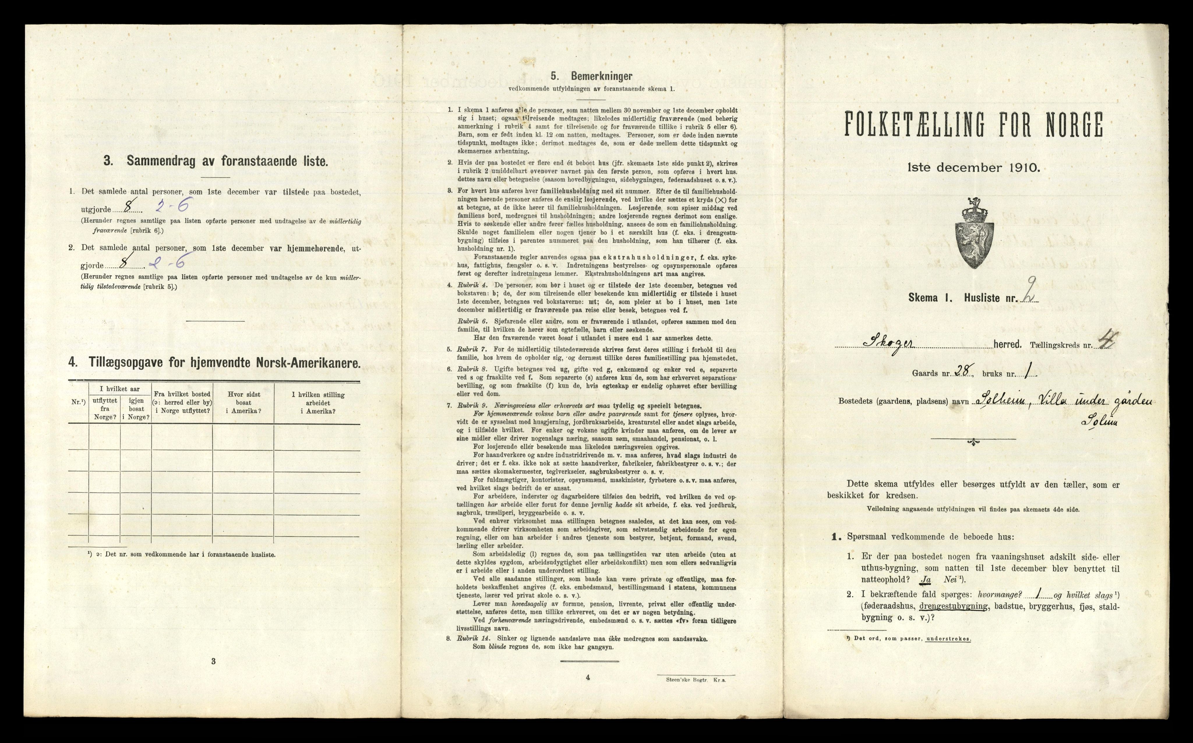 RA, 1910 census for Skoger, 1910, p. 964
