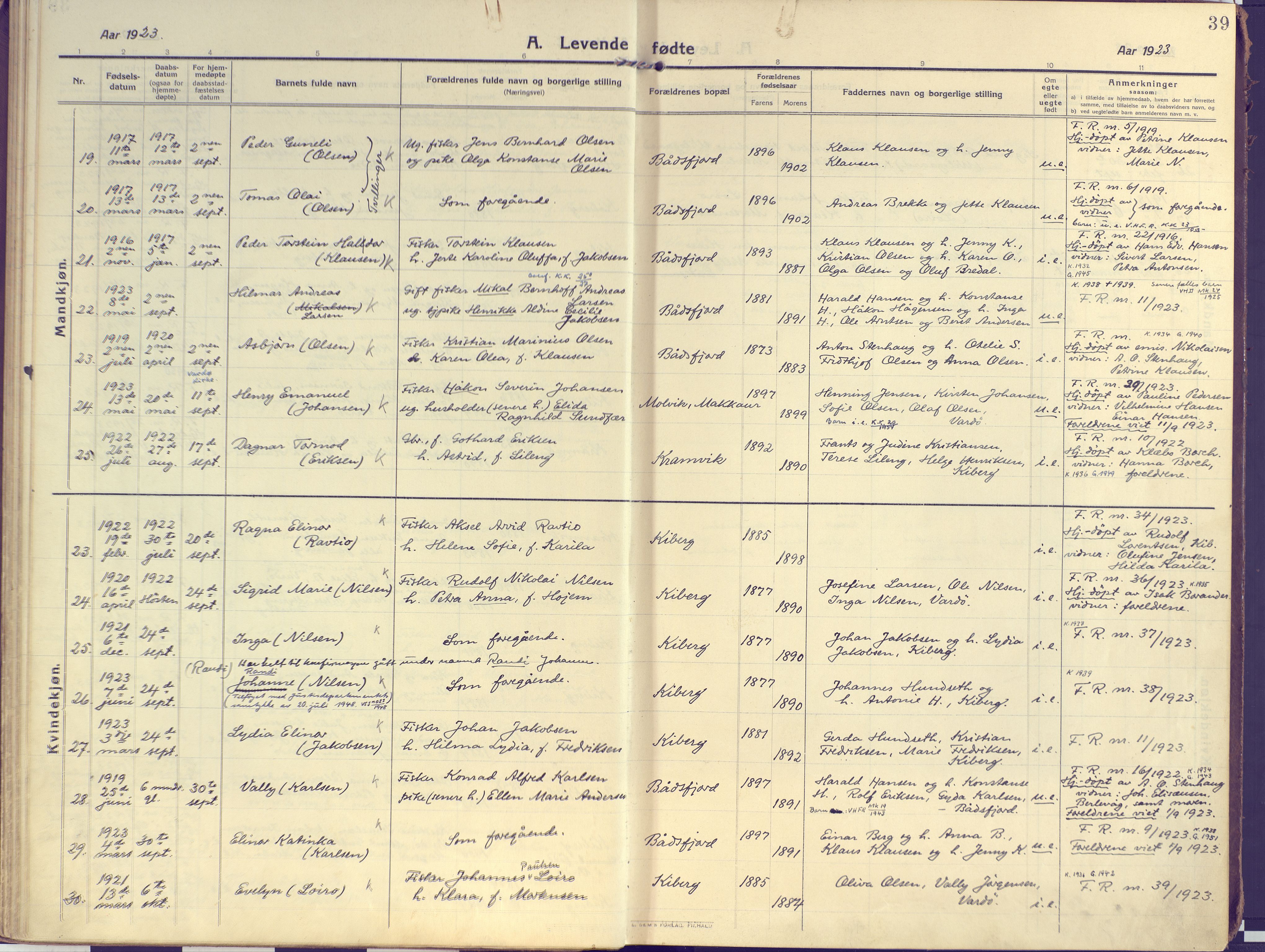 Vardø sokneprestkontor, AV/SATØ-S-1332/H/Ha/L0013kirke: Parish register (official) no. 13, 1912-1928, p. 39