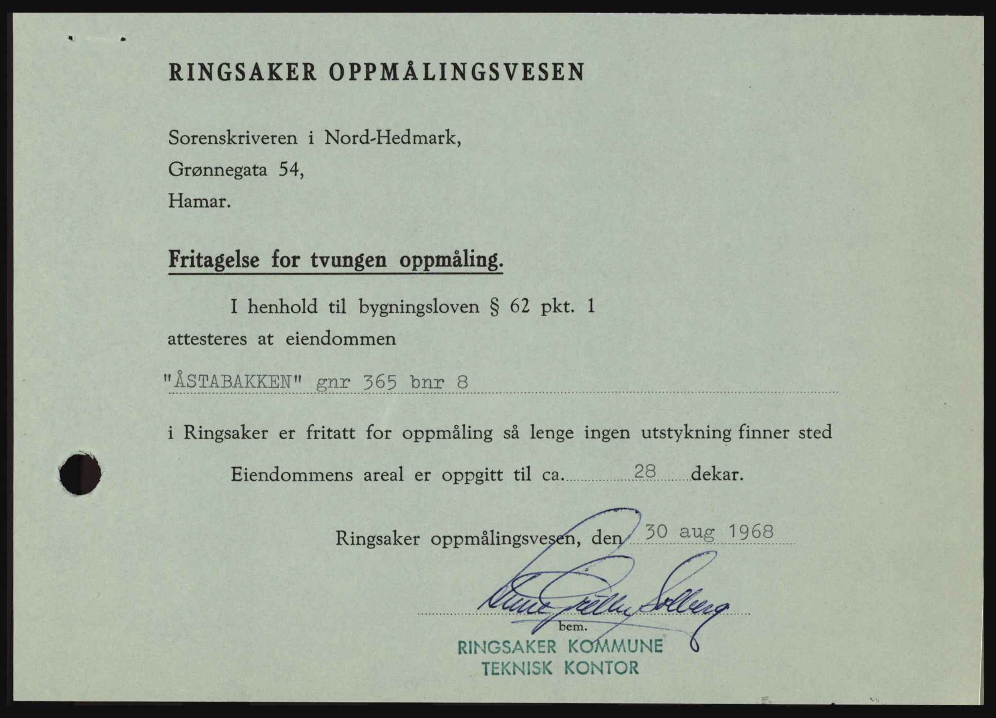 Nord-Hedmark sorenskriveri, SAH/TING-012/H/Hc/L0028: Mortgage book no. 28, 1968-1968, Diary no: : 4408/1968