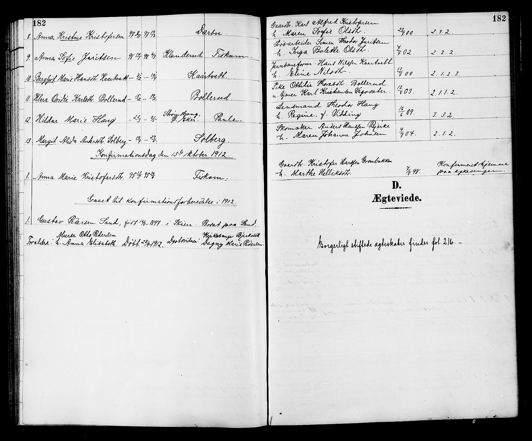 Fiskum kirkebøker, SAKO/A-15/G/Ga/L0005: Parish register (copy) no. 5, 1887-1912, p. 182