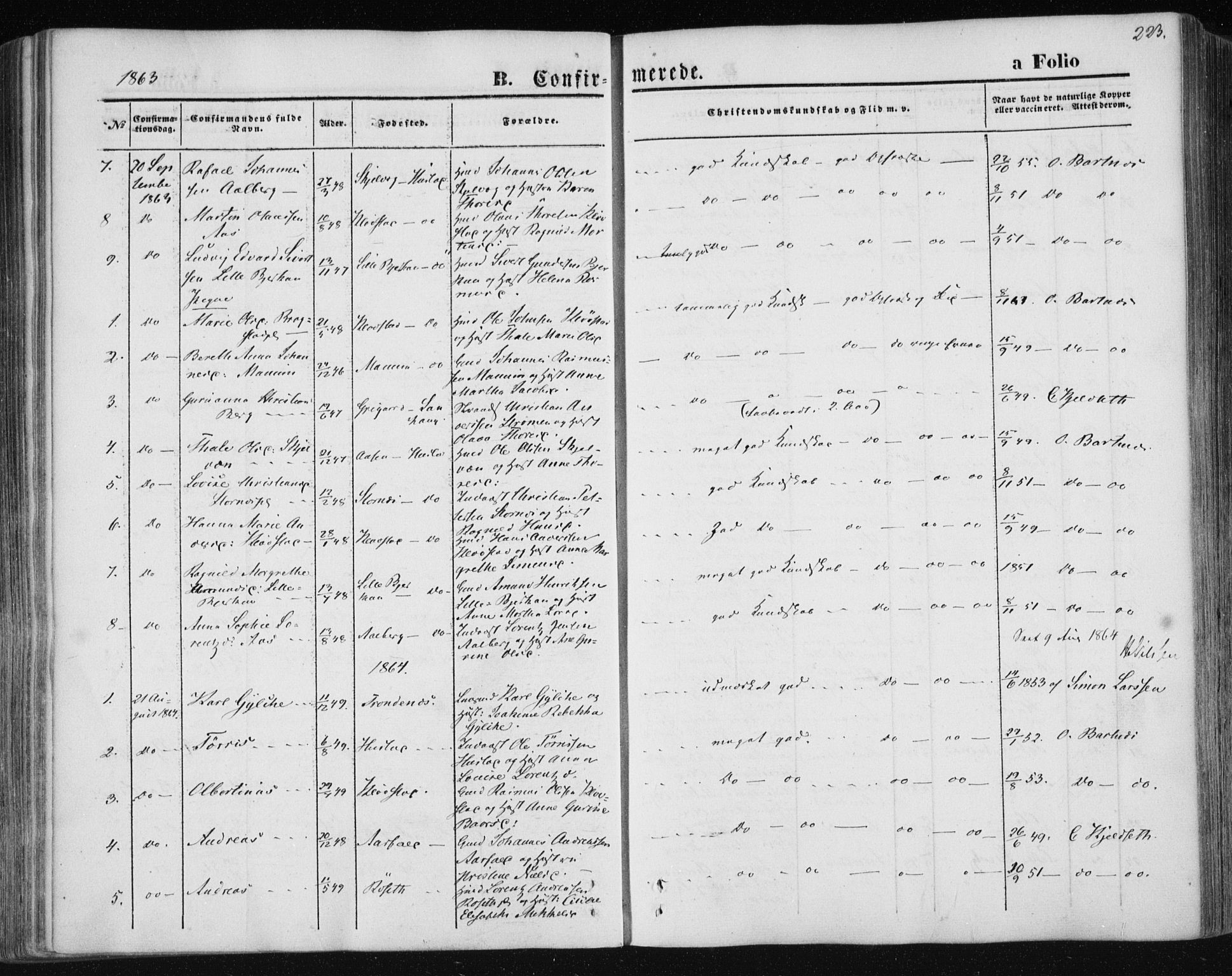 Ministerialprotokoller, klokkerbøker og fødselsregistre - Nord-Trøndelag, AV/SAT-A-1458/730/L0283: Parish register (official) no. 730A08, 1855-1865, p. 223