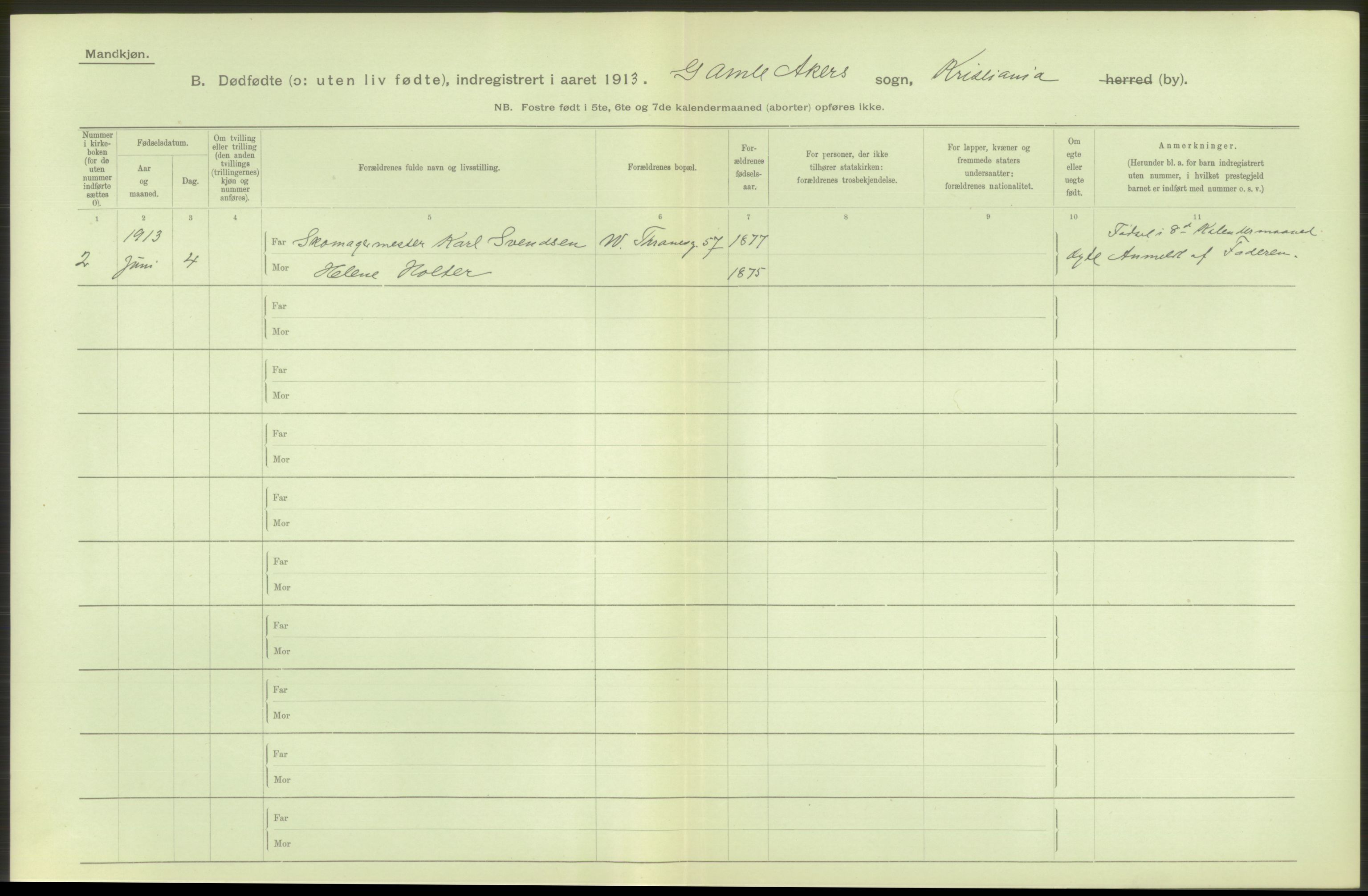 Statistisk sentralbyrå, Sosiodemografiske emner, Befolkning, RA/S-2228/D/Df/Dfb/Dfbc/L0010: Kristiania: Døde, dødfødte., 1913, p. 104