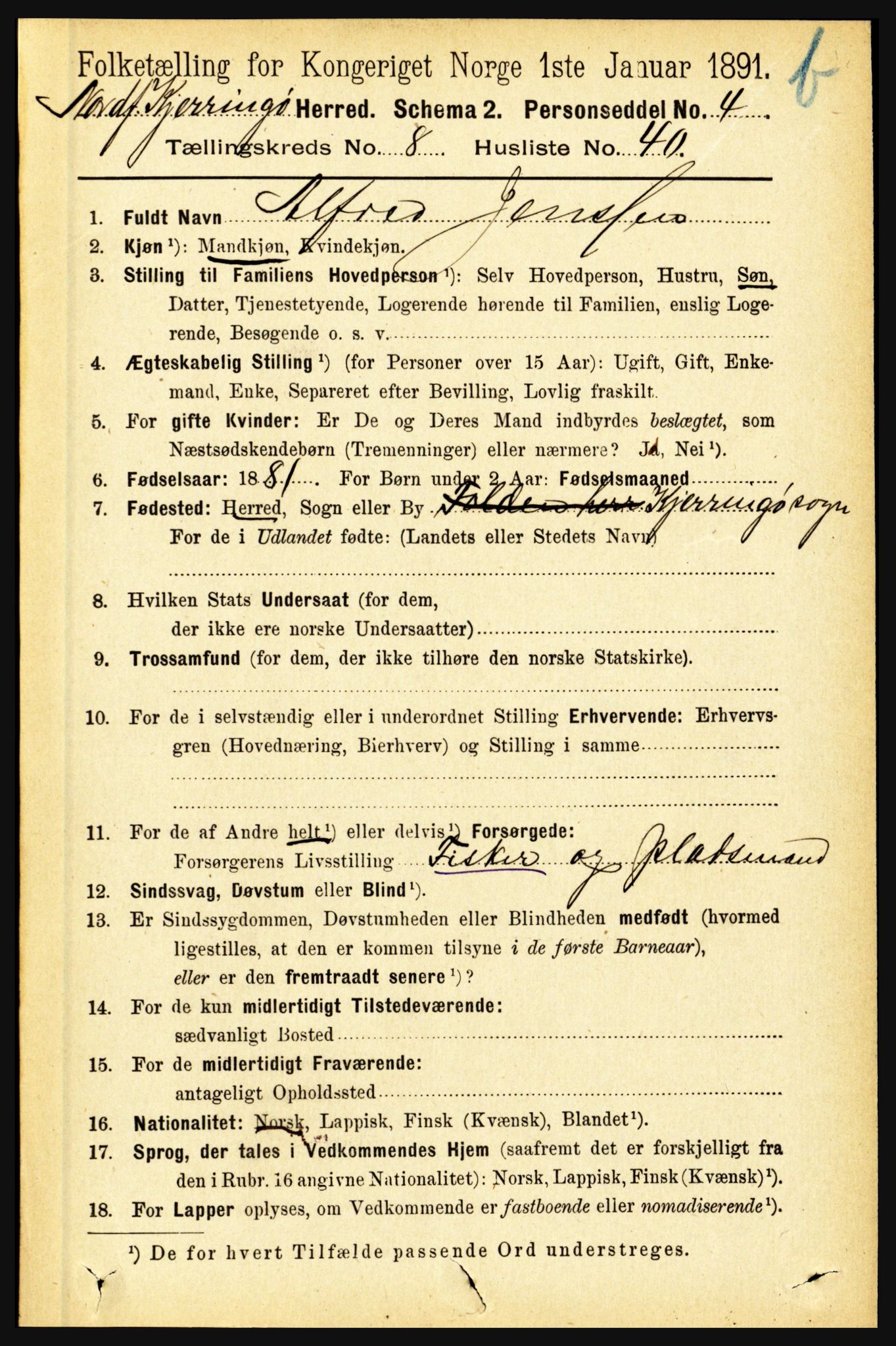 RA, 1891 census for 1846 Nordfold-Kjerringøy, 1891, p. 2191