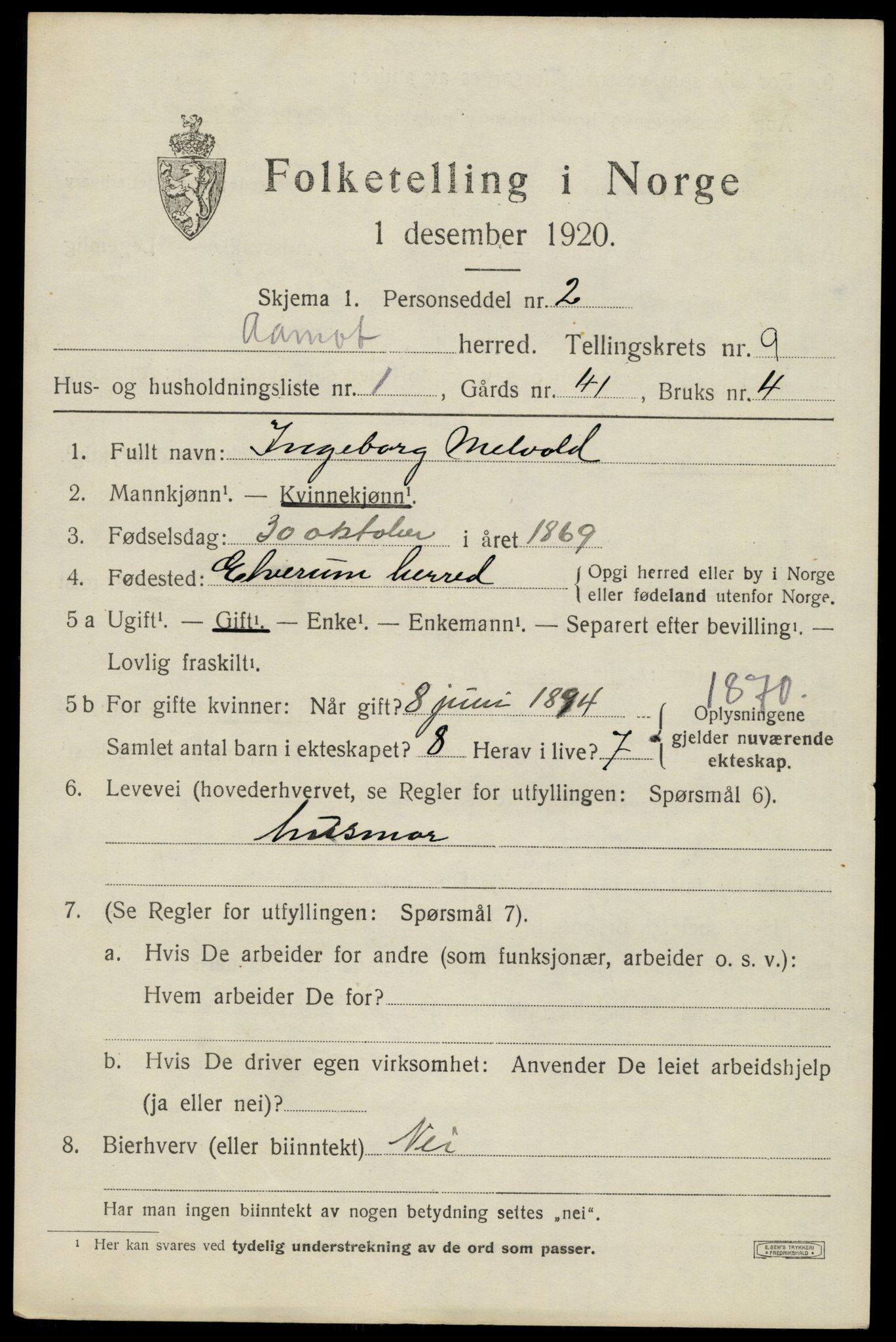 SAH, 1920 census for Åmot, 1920, p. 8189