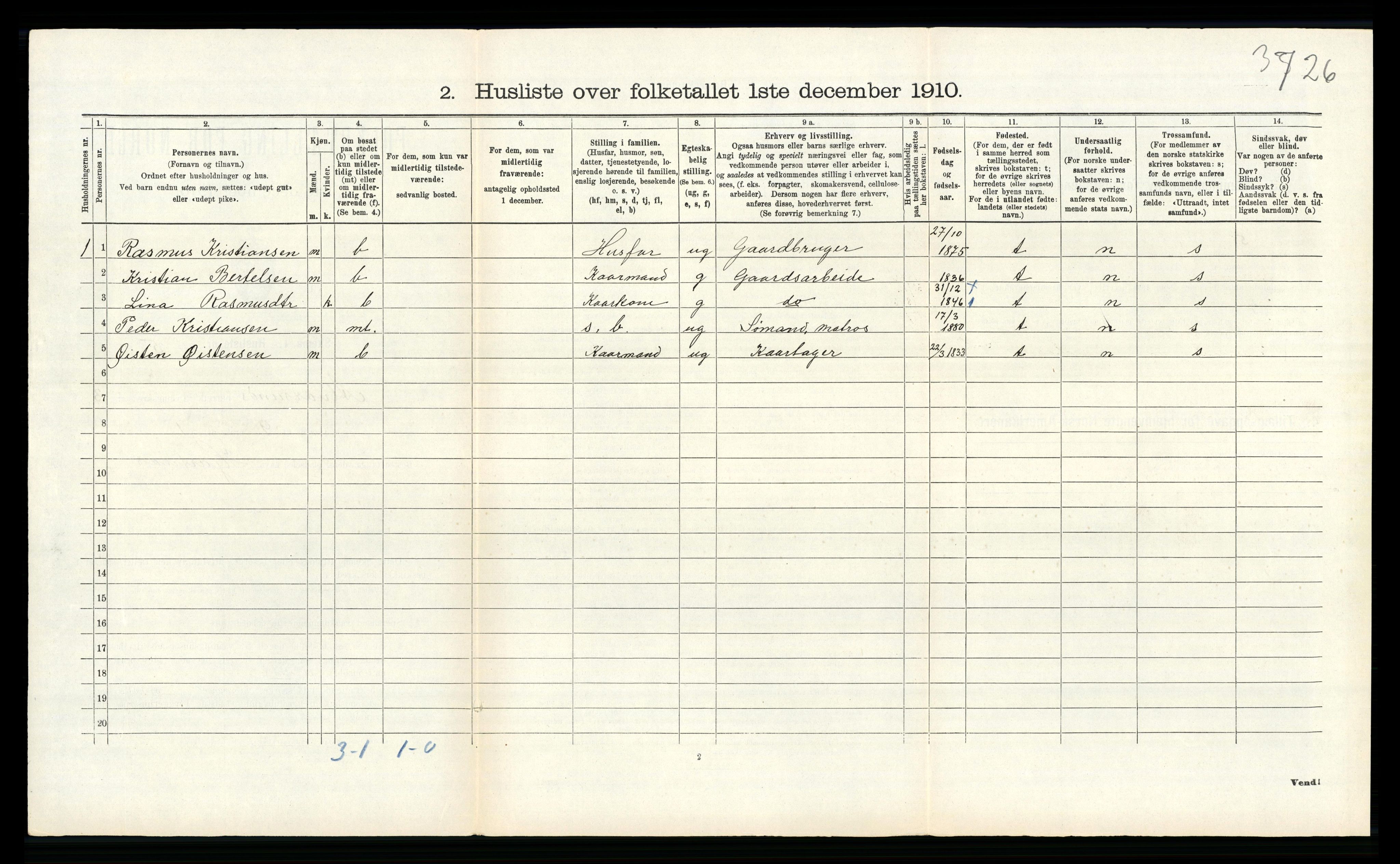 RA, 1910 census for Alversund, 1910, p. 185