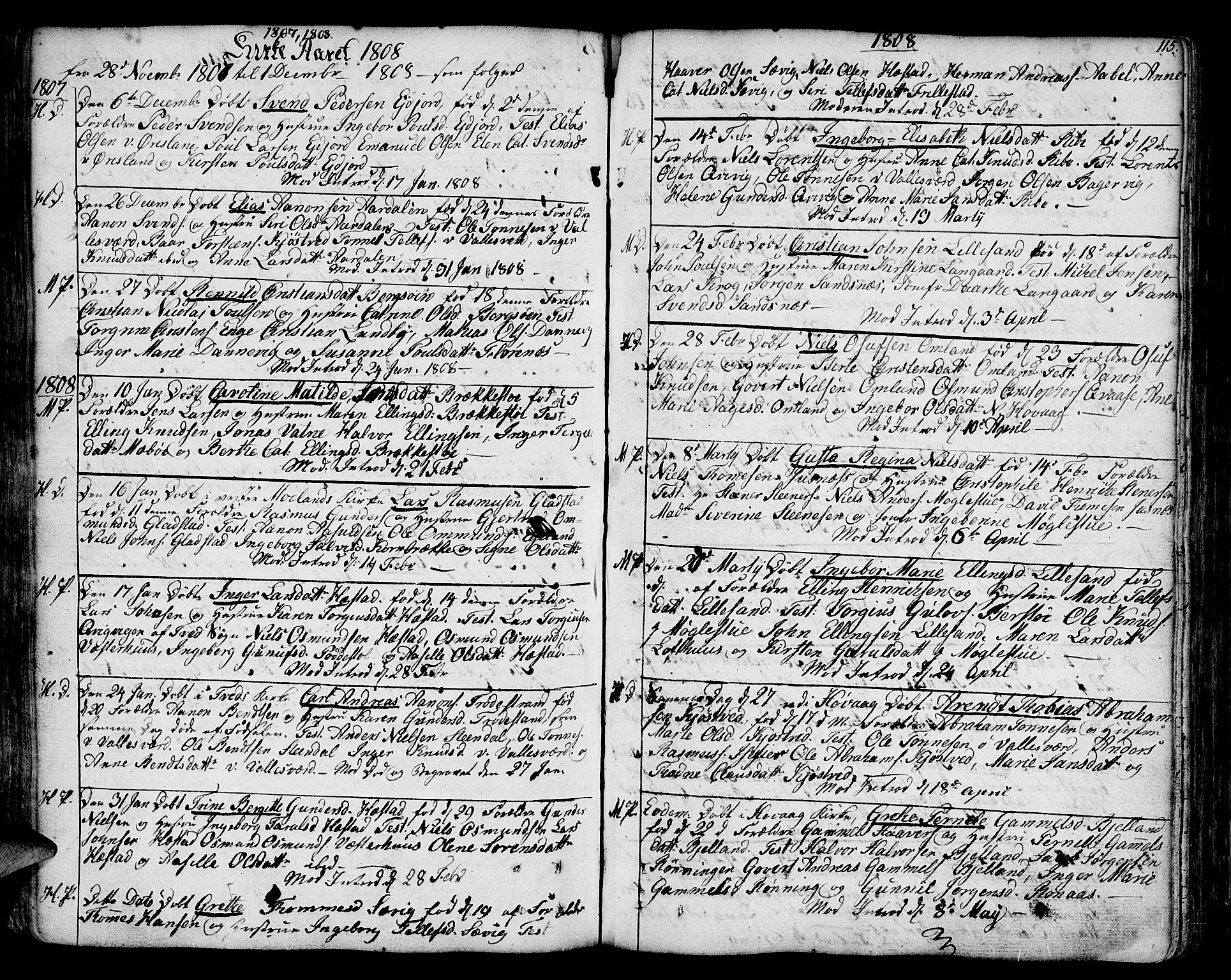 Vestre Moland sokneprestkontor, AV/SAK-1111-0046/F/Fa/Fab/L0002: Parish register (official) no. A 2, 1760-1816, p. 115