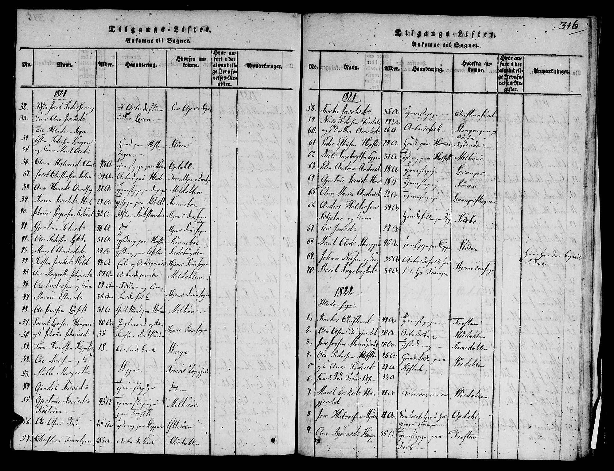 Ministerialprotokoller, klokkerbøker og fødselsregistre - Sør-Trøndelag, SAT/A-1456/606/L0283: Parish register (official) no. 606A03 /1, 1818-1823, p. 316