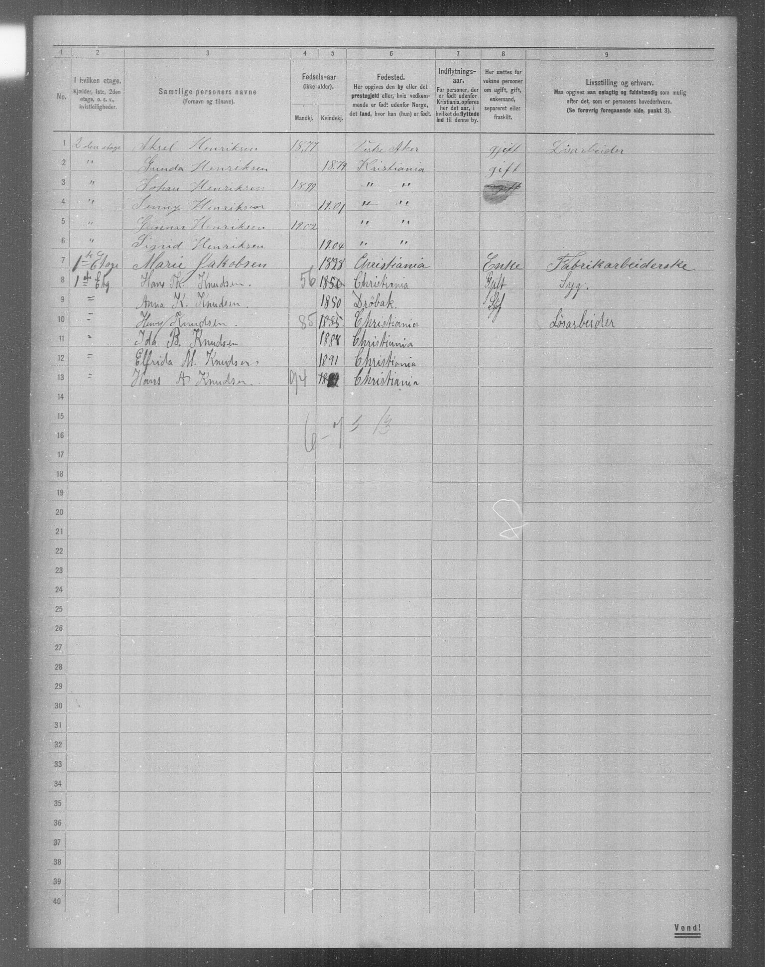 OBA, Municipal Census 1904 for Kristiania, 1904, p. 11052