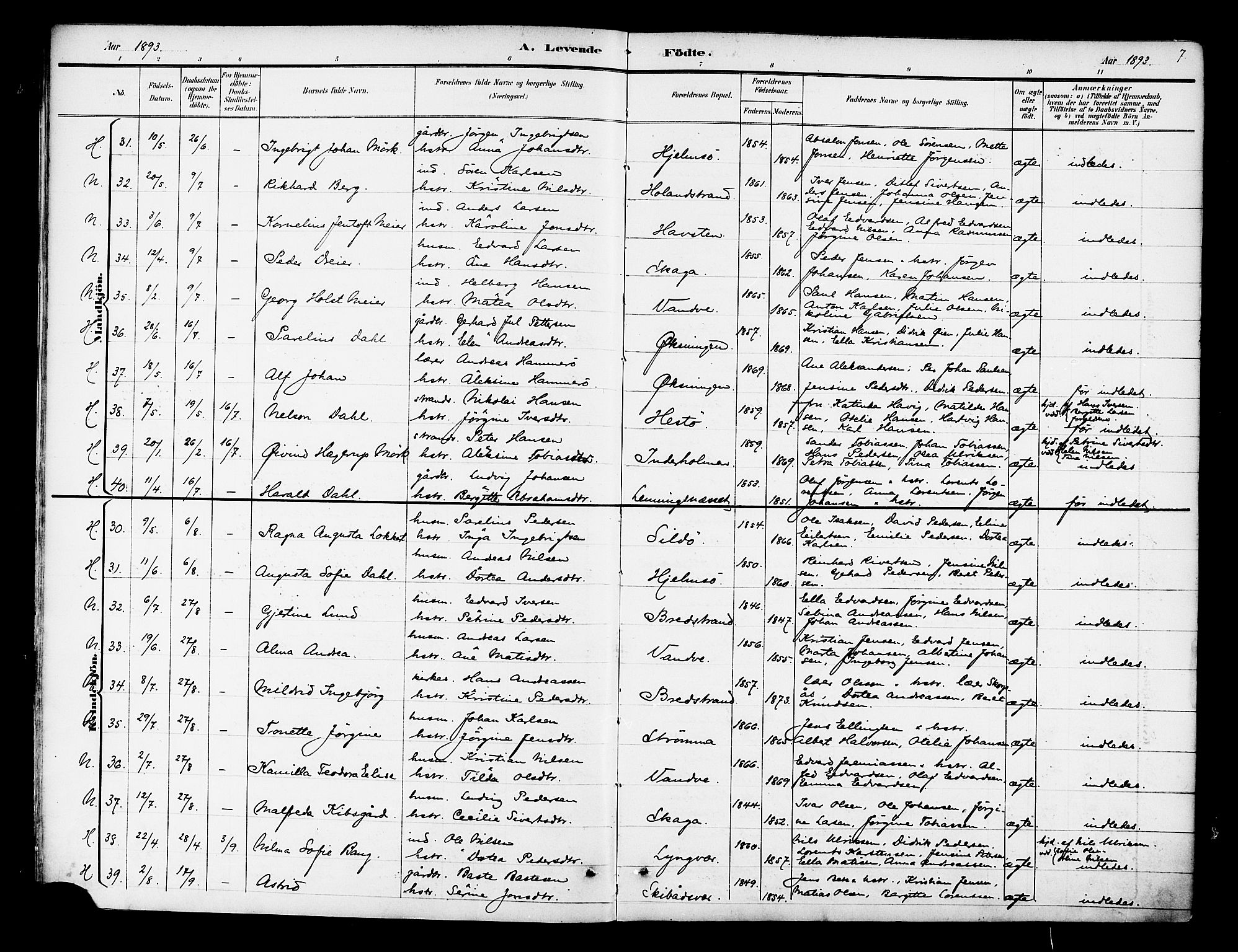 Ministerialprotokoller, klokkerbøker og fødselsregistre - Nordland, SAT/A-1459/834/L0508: Parish register (official) no. 834A06, 1892-1901, p. 7