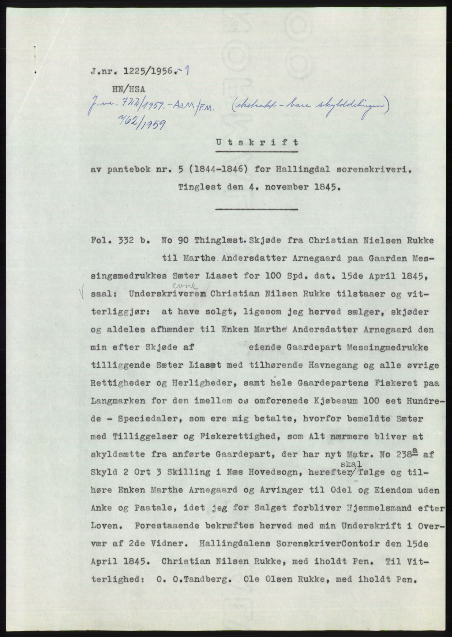 Statsarkivet i Kongsberg, AV/SAKO-A-0001/E/Ee/L0008: Avskrifter, SAO jnr. 1203/1956 - 344/1957, 1956-1957, p. 15