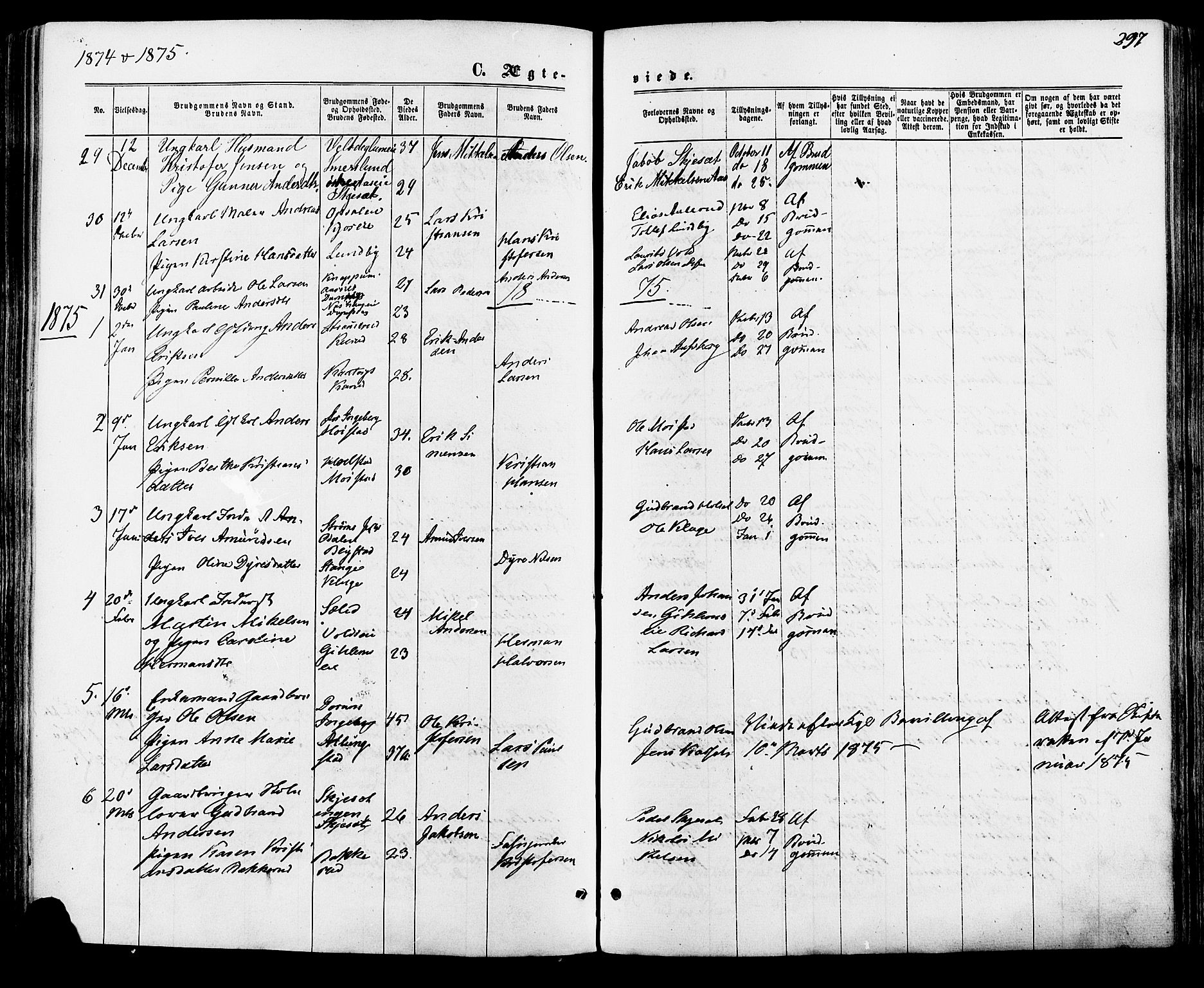 Vang prestekontor, Hedmark, SAH/PREST-008/H/Ha/Haa/L0015: Parish register (official) no. 15, 1871-1885, p. 297