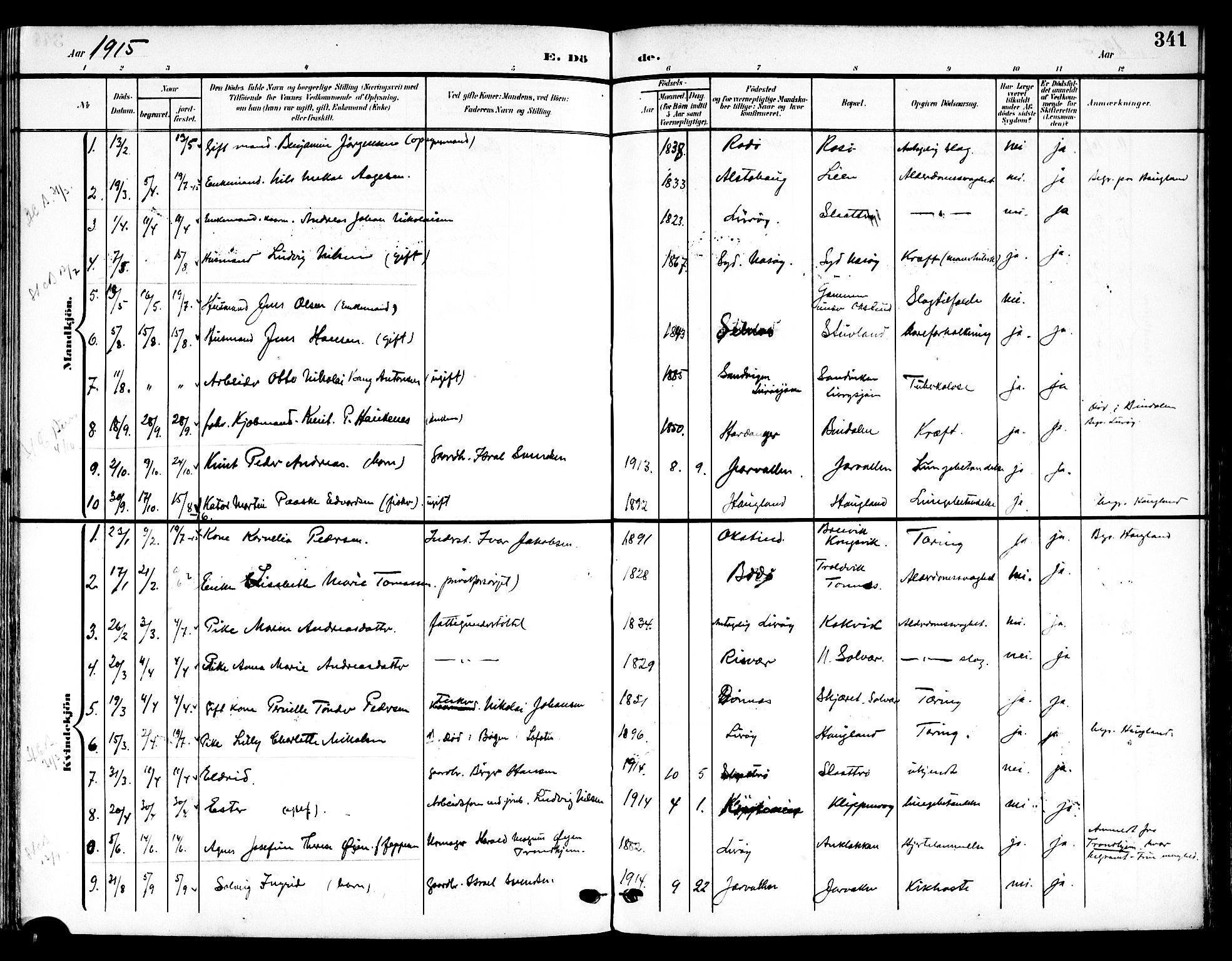Ministerialprotokoller, klokkerbøker og fødselsregistre - Nordland, SAT/A-1459/839/L0569: Parish register (official) no. 839A06, 1903-1922, p. 341