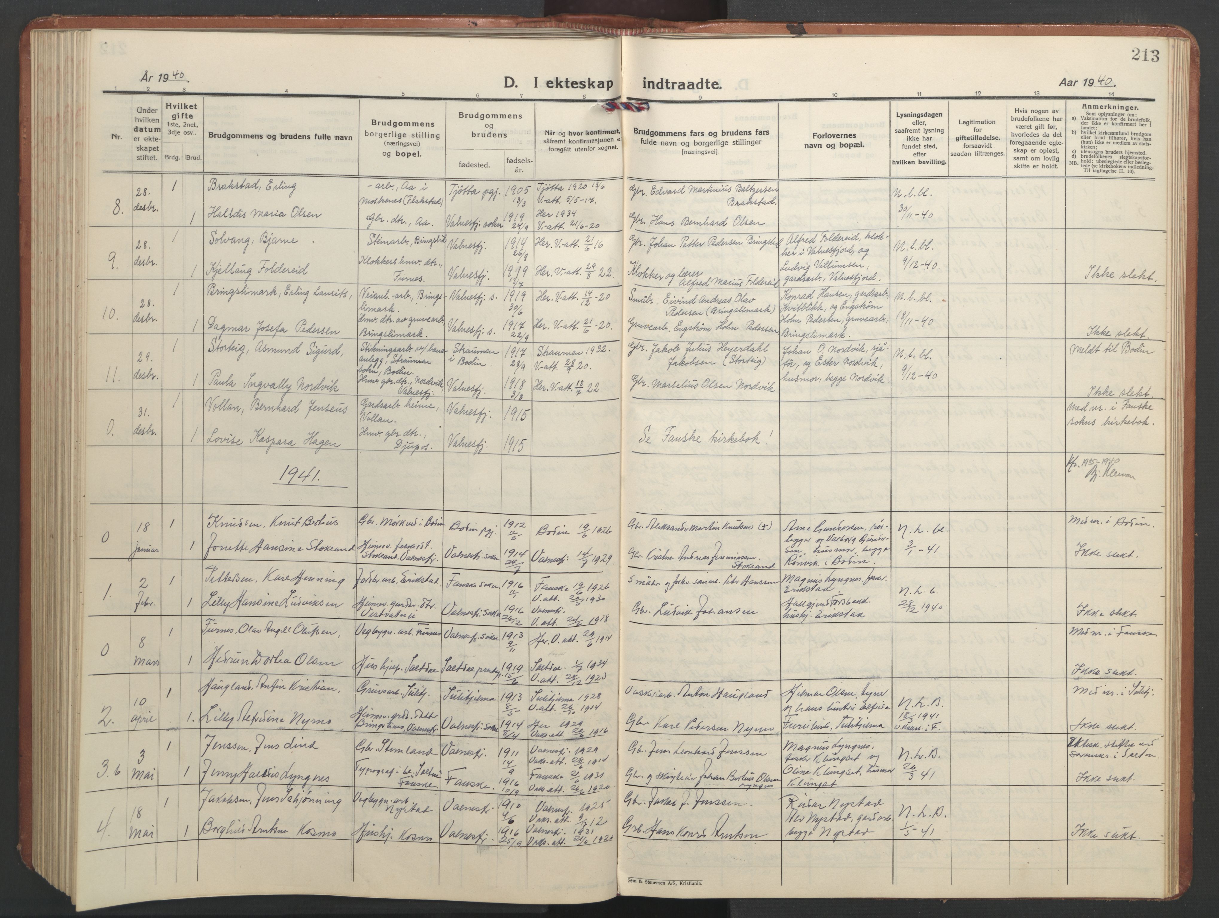 Ministerialprotokoller, klokkerbøker og fødselsregistre - Nordland, AV/SAT-A-1459/851/L0727: Parish register (copy) no. 851C02, 1925-1948, p. 213