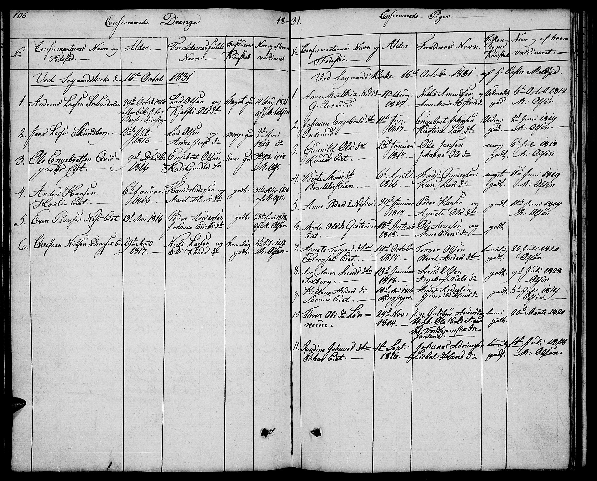 Biri prestekontor, SAH/PREST-096/H/Ha/Hab/L0002: Parish register (copy) no. 2, 1828-1842, p. 106