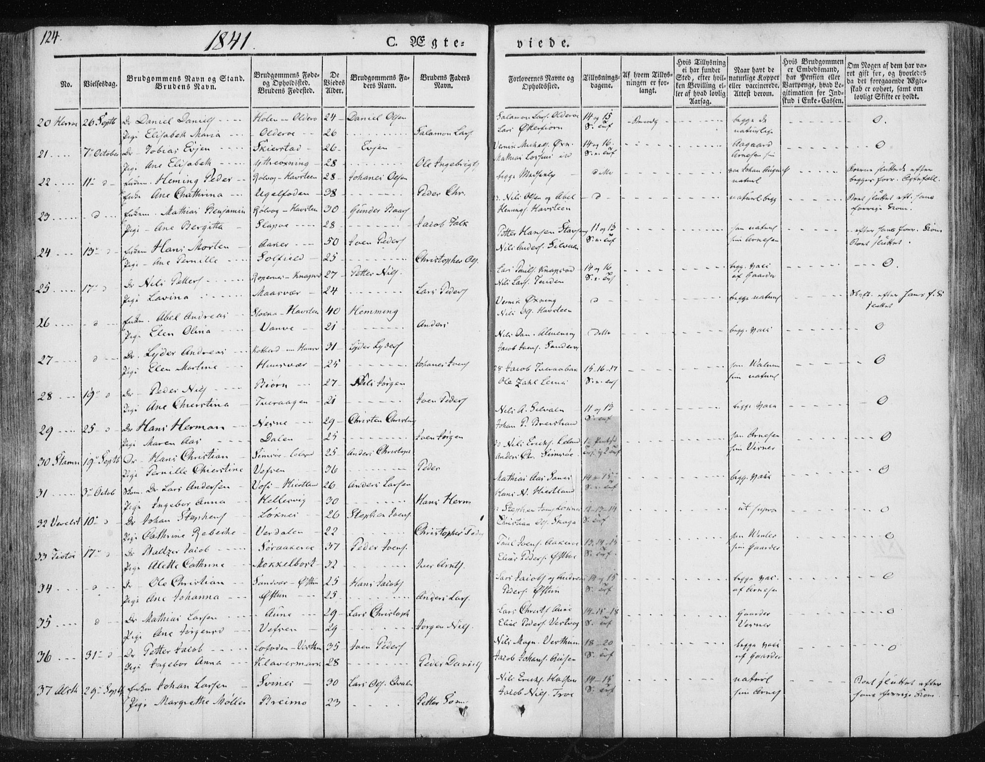 Ministerialprotokoller, klokkerbøker og fødselsregistre - Nordland, SAT/A-1459/830/L0447: Parish register (official) no. 830A11, 1831-1854, p. 124