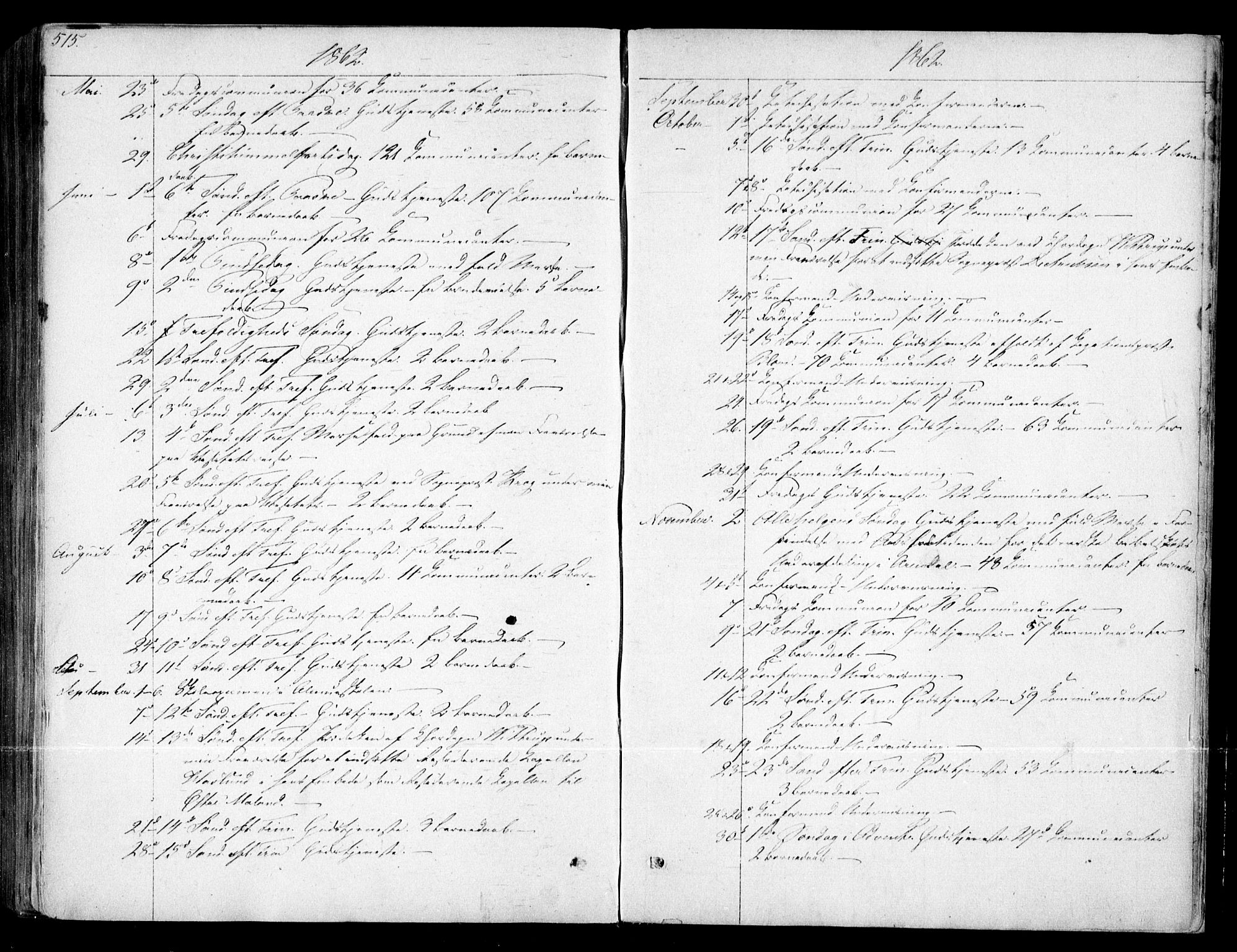 Arendal sokneprestkontor, Trefoldighet, SAK/1111-0040/F/Fa/L0006: Parish register (official) no. A 6, 1855-1868, p. 515