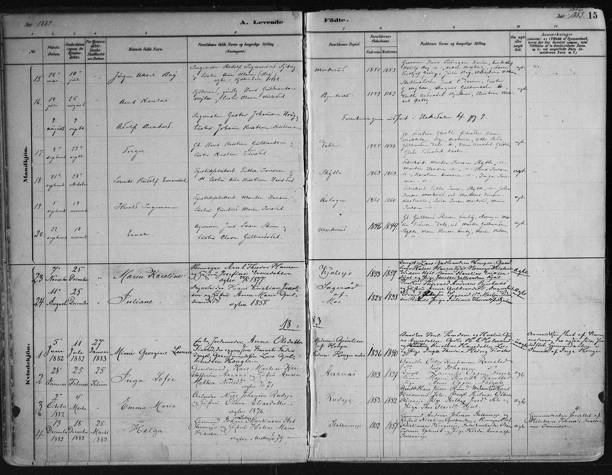 Nittedal prestekontor Kirkebøker, AV/SAO-A-10365a/F/Fa/L0007: Parish register (official) no. I 7, 1879-1901, p. 15