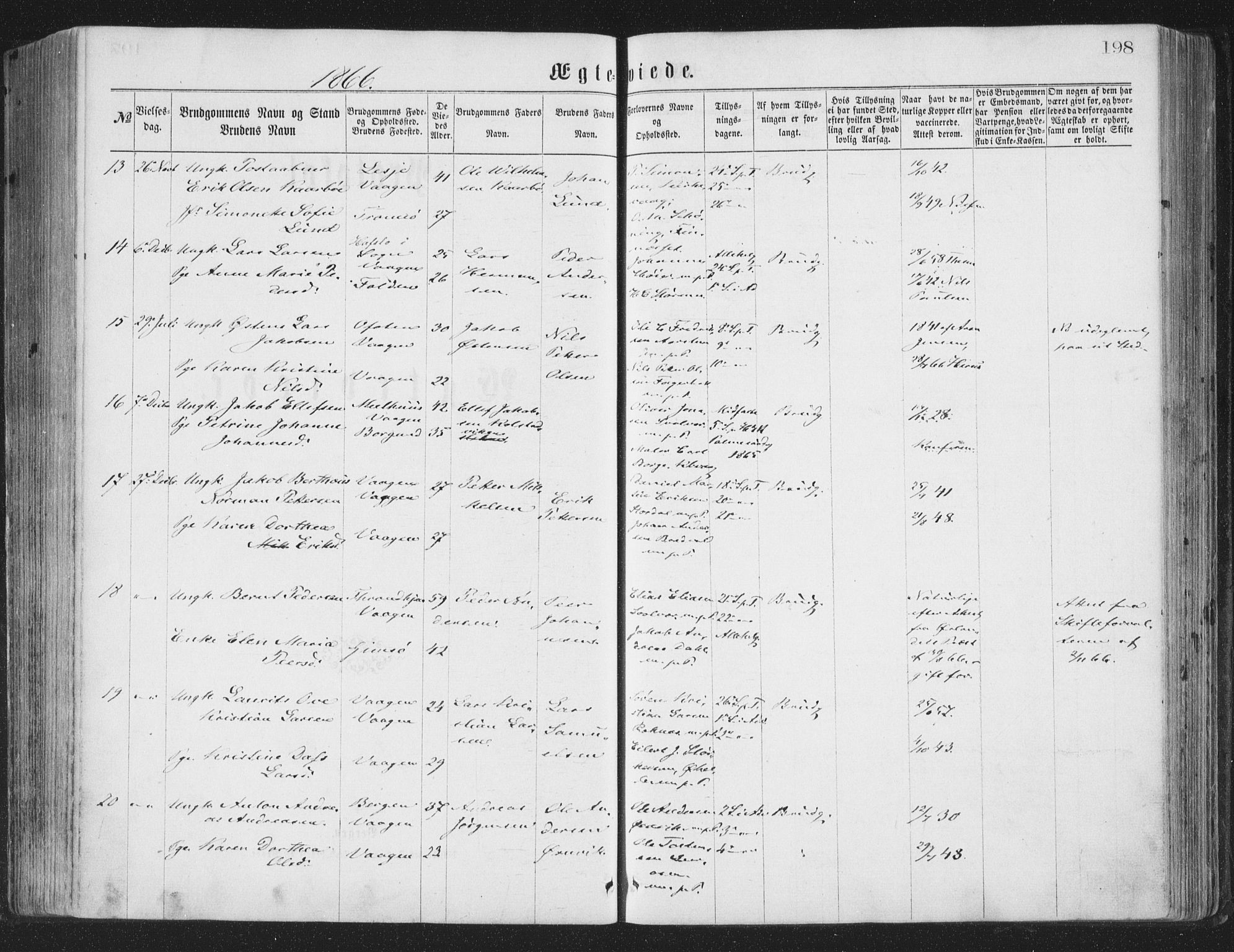 Ministerialprotokoller, klokkerbøker og fødselsregistre - Nordland, SAT/A-1459/874/L1057: Parish register (official) no. 874A01, 1866-1877, p. 198