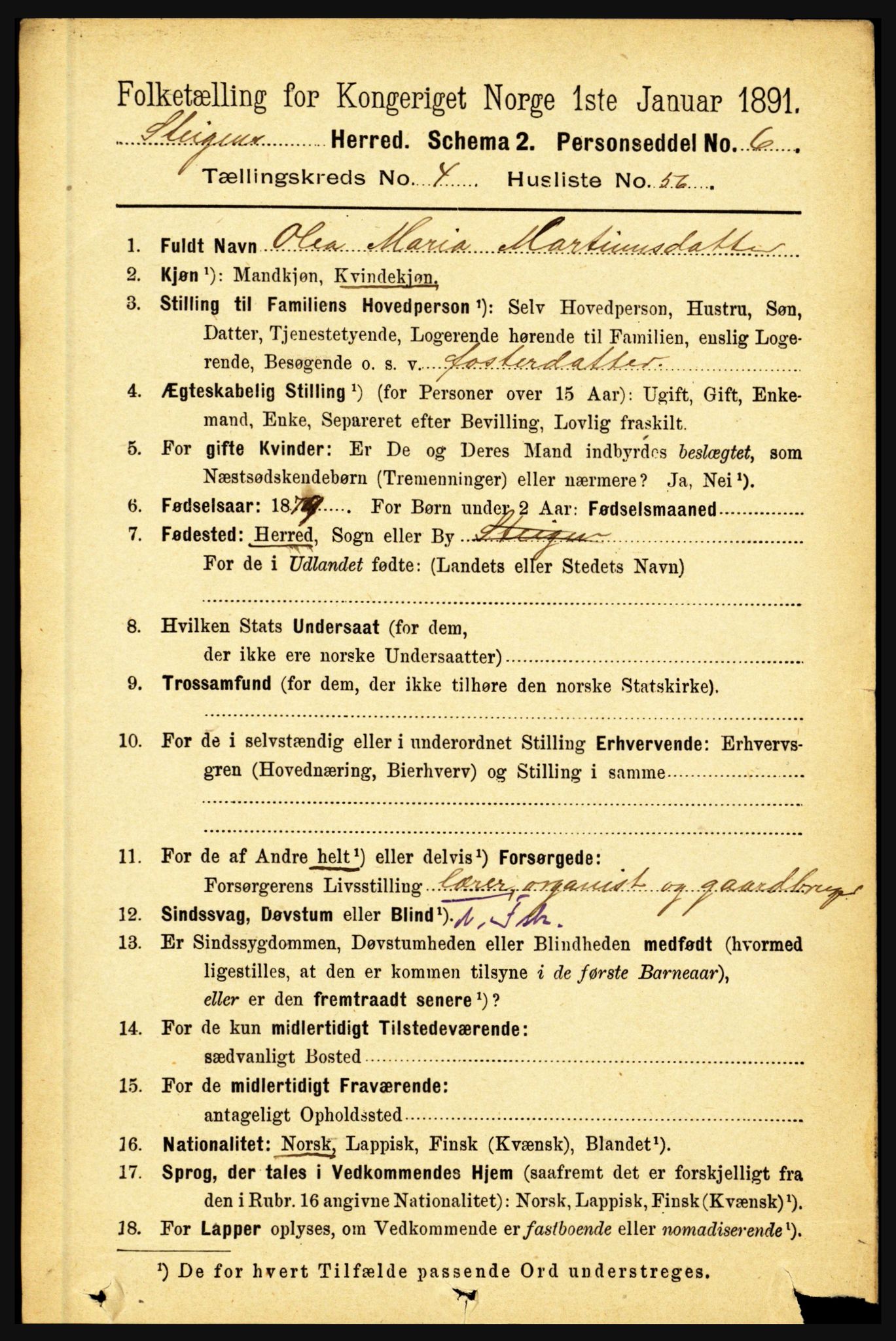 RA, 1891 census for 1848 Steigen, 1891, p. 1804