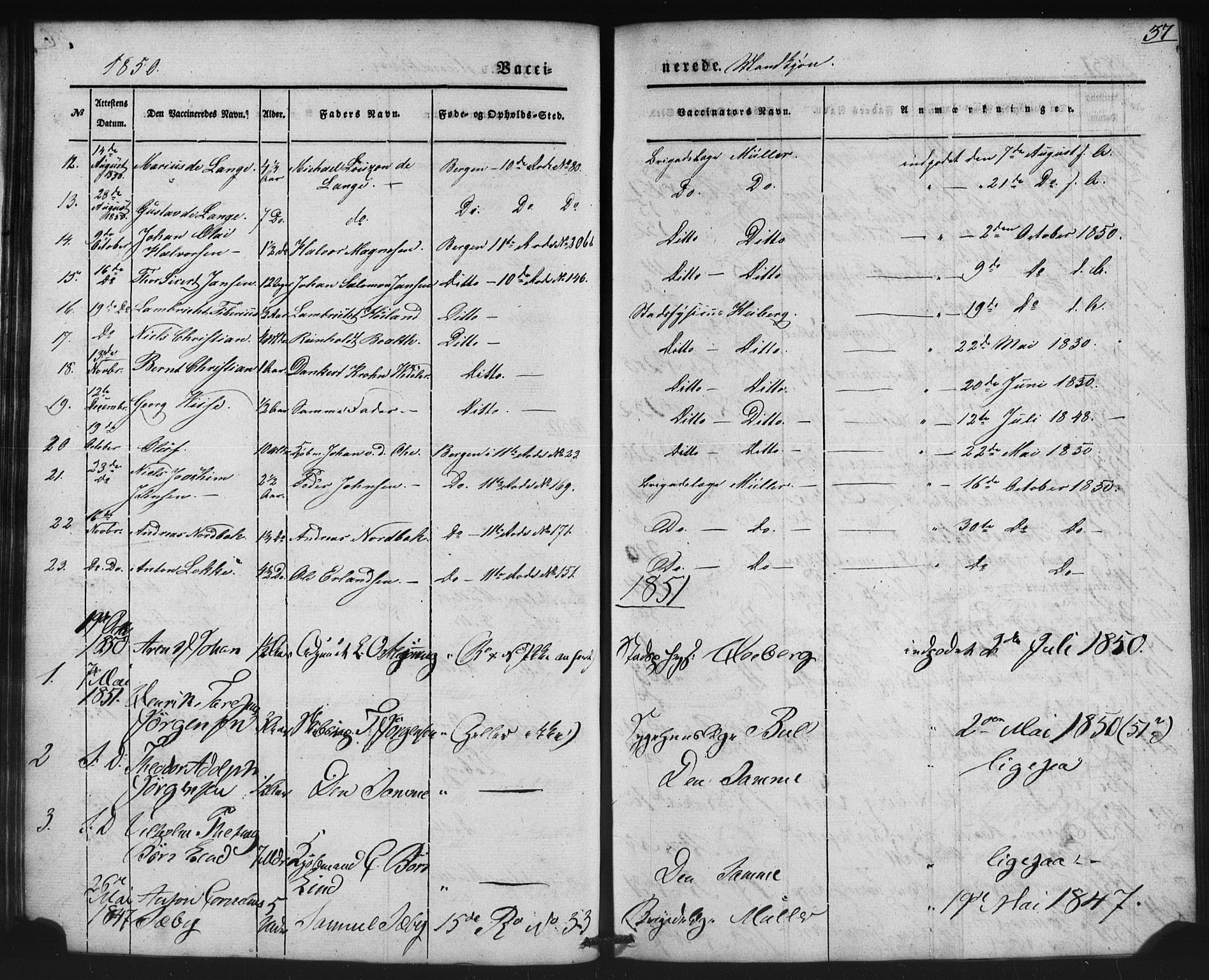 Domkirken sokneprestembete, SAB/A-74801/H/Haa/L0046: Parish register (official) no. F 1, 1841-1852, p. 37