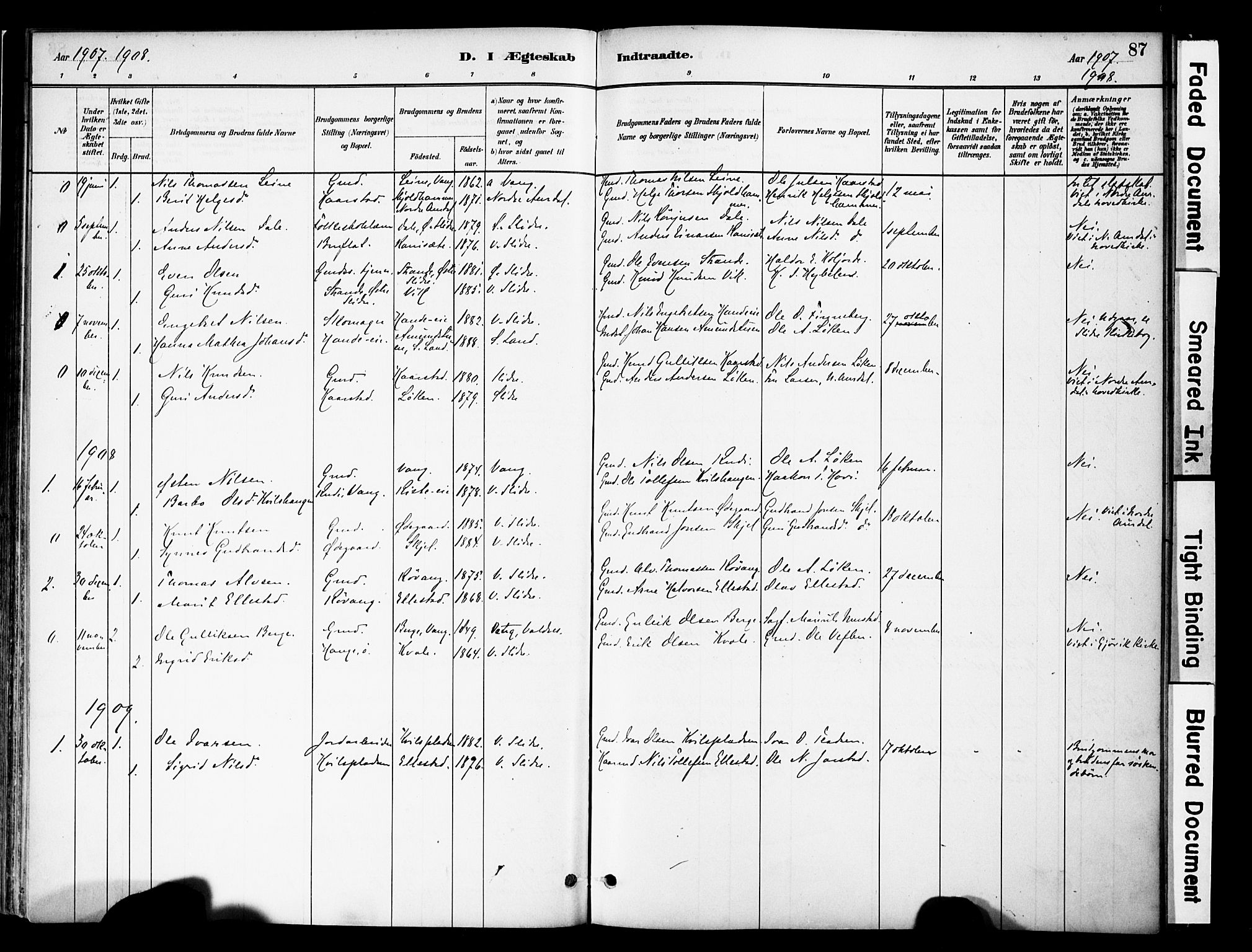 Vestre Slidre prestekontor, SAH/PREST-136/H/Ha/Haa/L0005: Parish register (official) no. 5, 1881-1912, p. 87