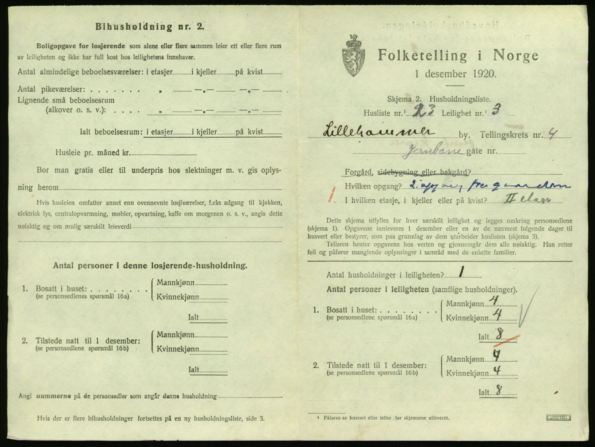 SAH, 1920 census for Lillehammer, 1920, p. 2024