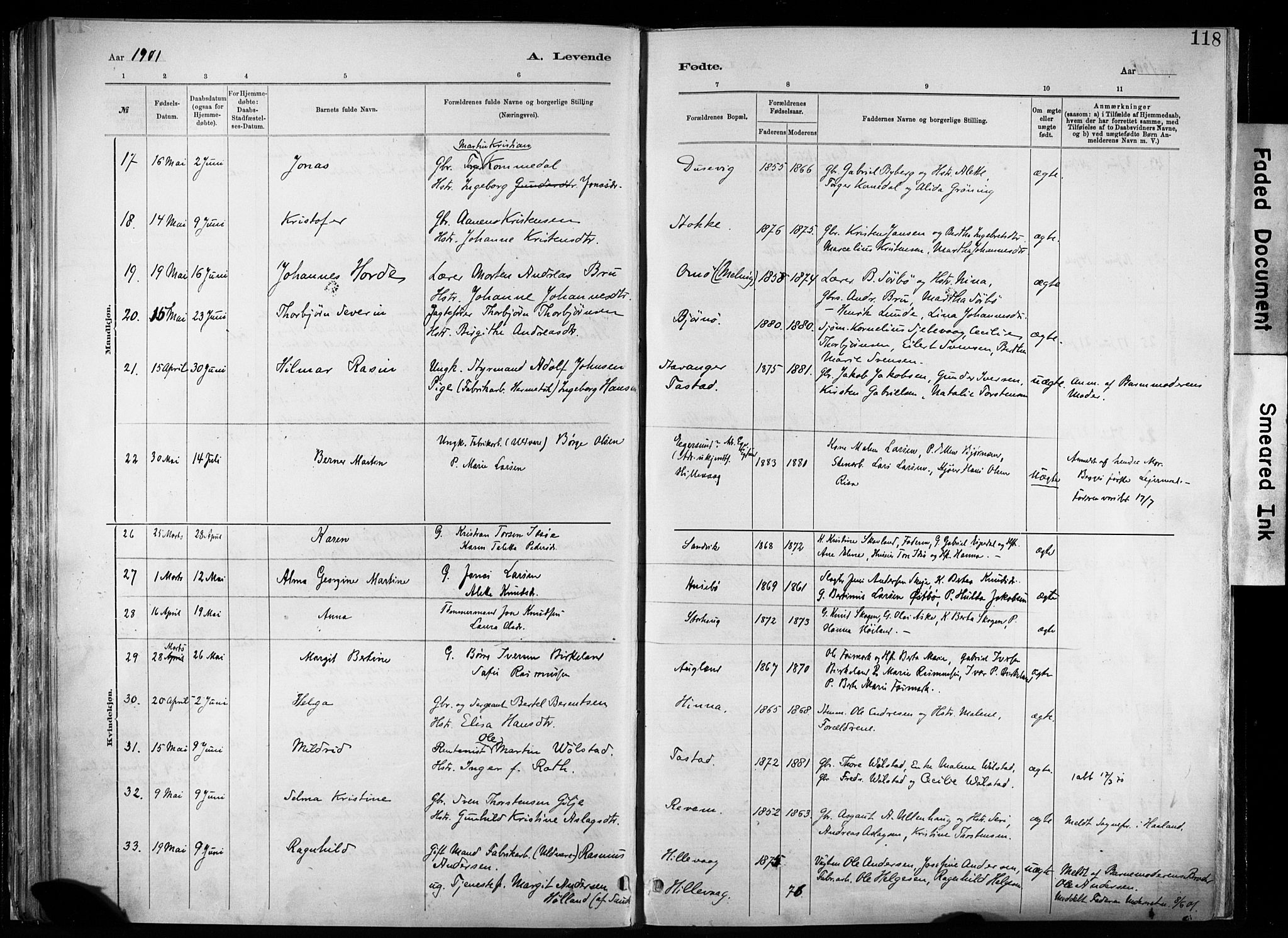 Hetland sokneprestkontor, AV/SAST-A-101826/30/30BA/L0011: Parish register (official) no. A 11, 1884-1911, p. 118