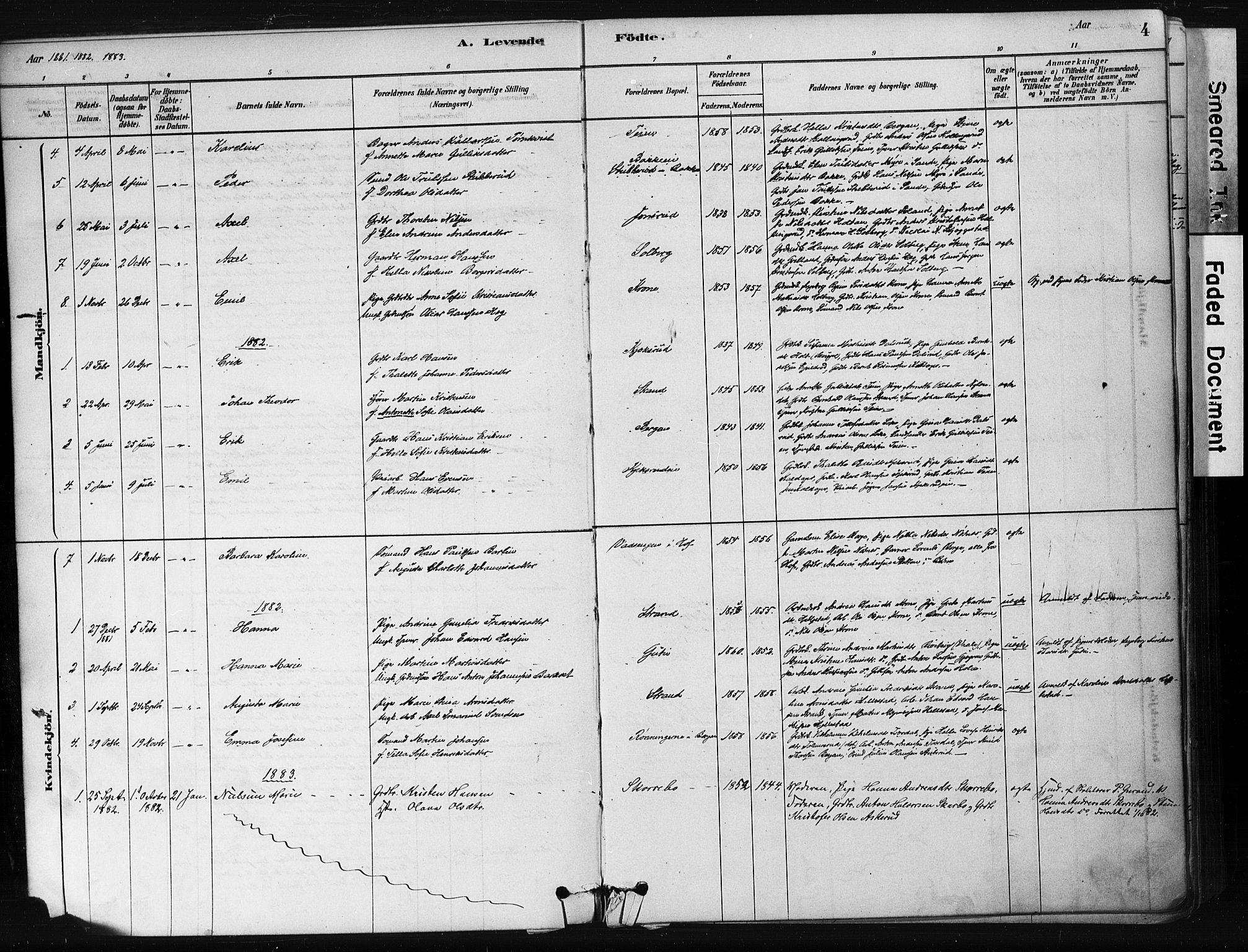 Botne kirkebøker, AV/SAKO-A-340/F/Fb/L0001: Parish register (official) no. II 1, 1878-1902, p. 4