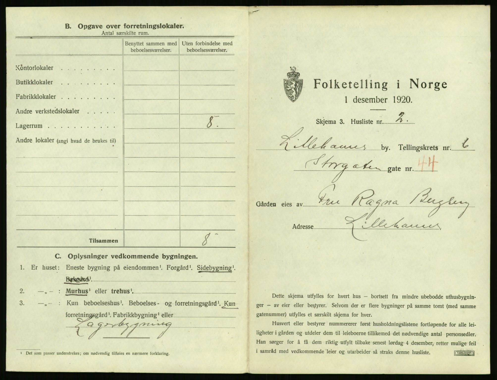 SAH, 1920 census for Lillehammer, 1920, p. 616