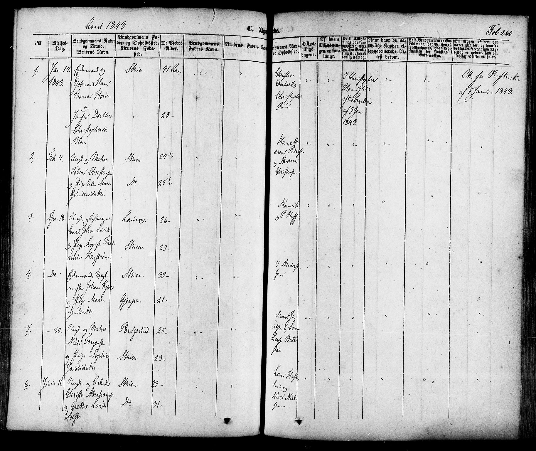 Skien kirkebøker, SAKO/A-302/F/Fa/L0006a: Parish register (official) no. 6A, 1843-1856, p. 260