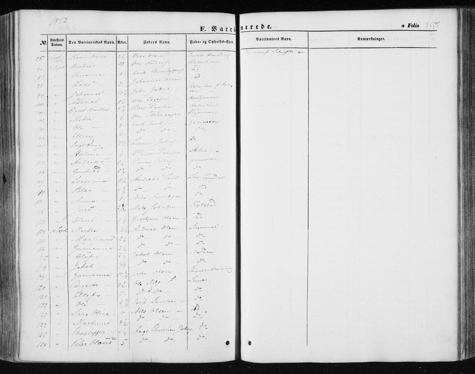 Ministerialprotokoller, klokkerbøker og fødselsregistre - Nord-Trøndelag, AV/SAT-A-1458/723/L0240: Parish register (official) no. 723A09, 1852-1860, p. 357