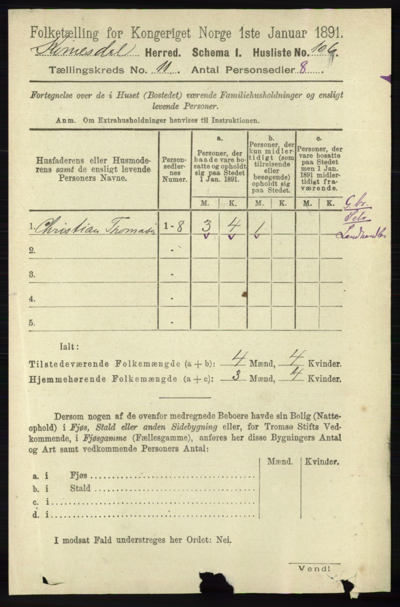 RA, 1891 census for 1037 Kvinesdal, 1891, p. 4501