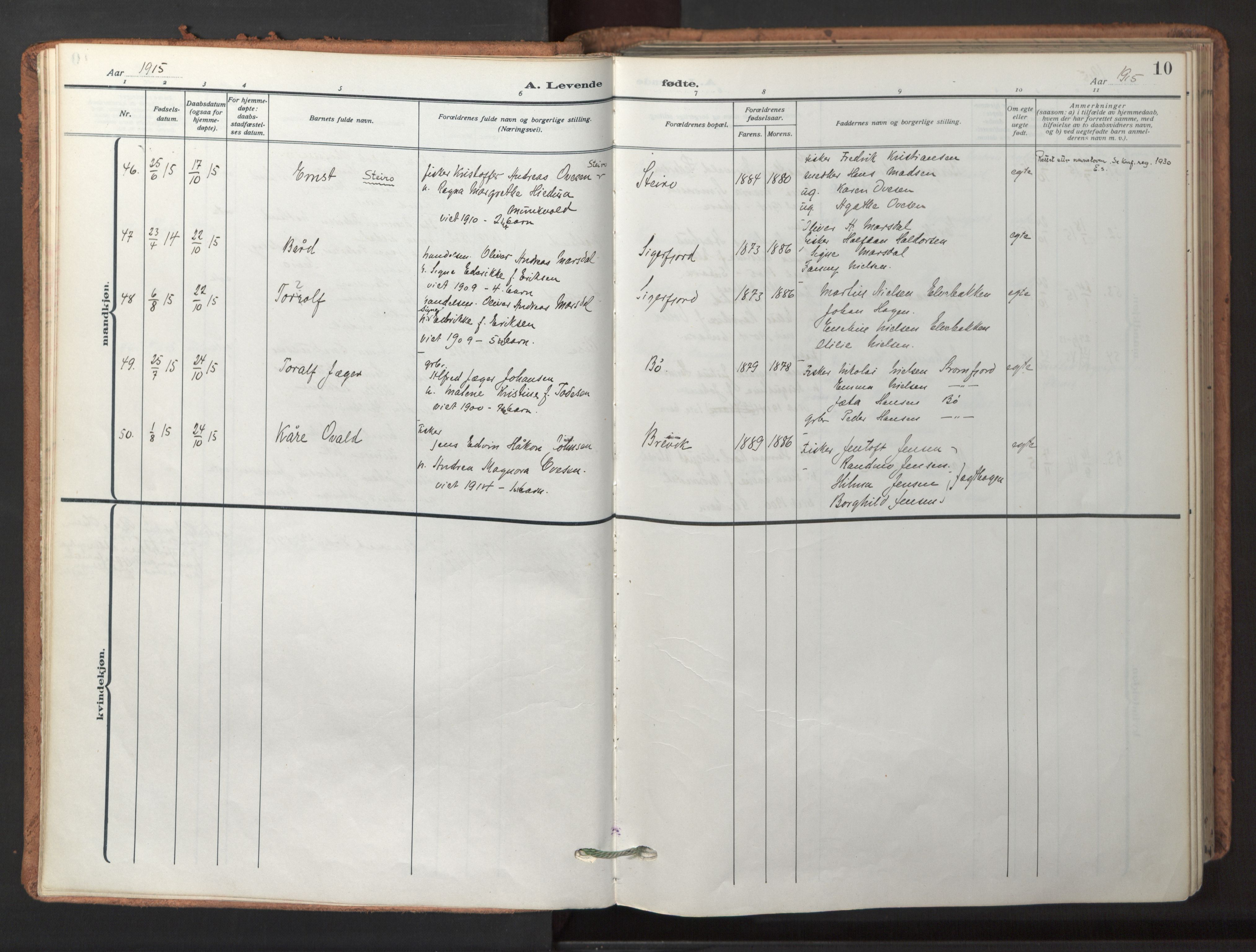 Ministerialprotokoller, klokkerbøker og fødselsregistre - Nordland, AV/SAT-A-1459/895/L1374: Parish register (official) no. 895A09, 1915-1925, p. 10