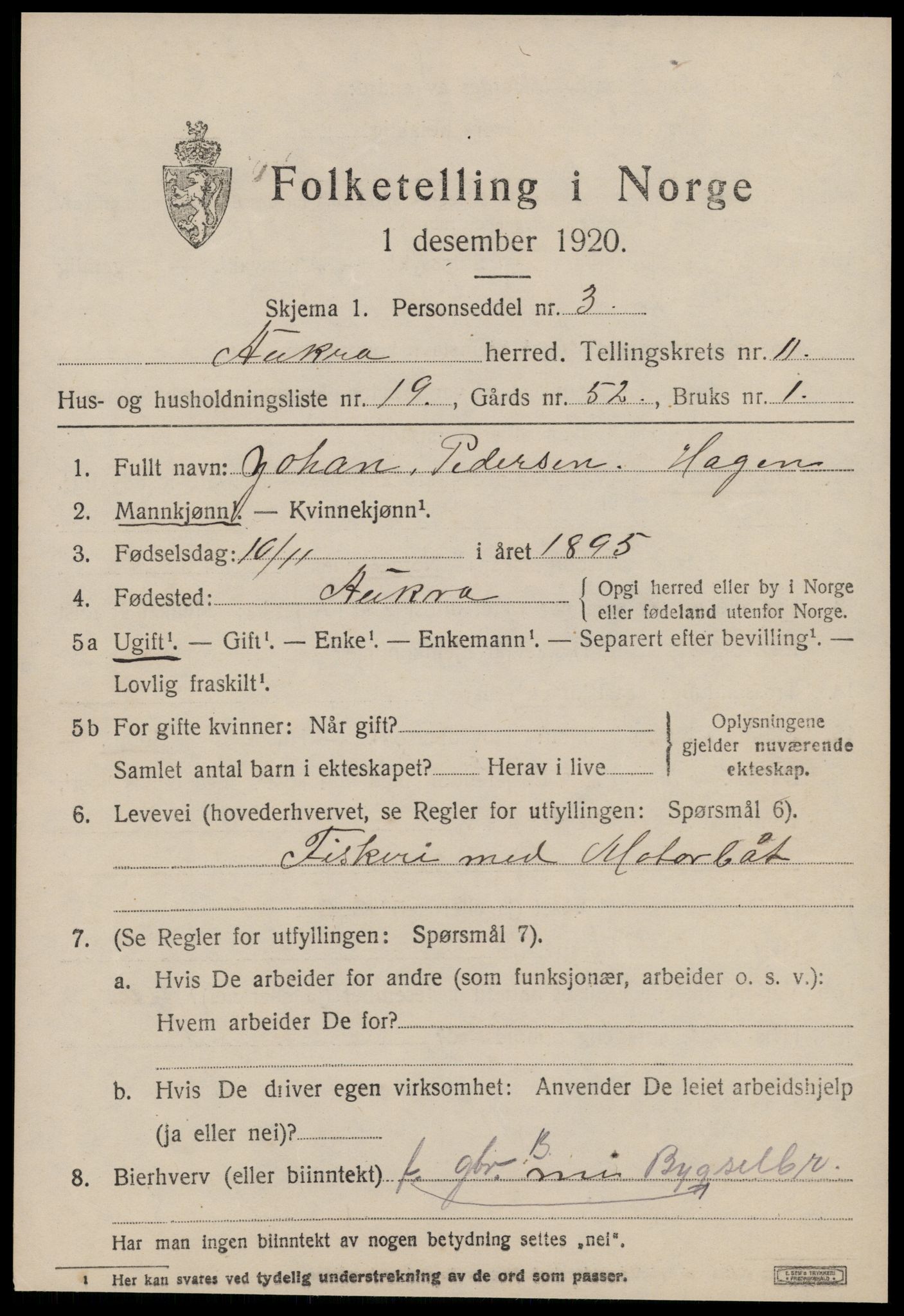 SAT, 1920 census for Aukra, 1920, p. 5407