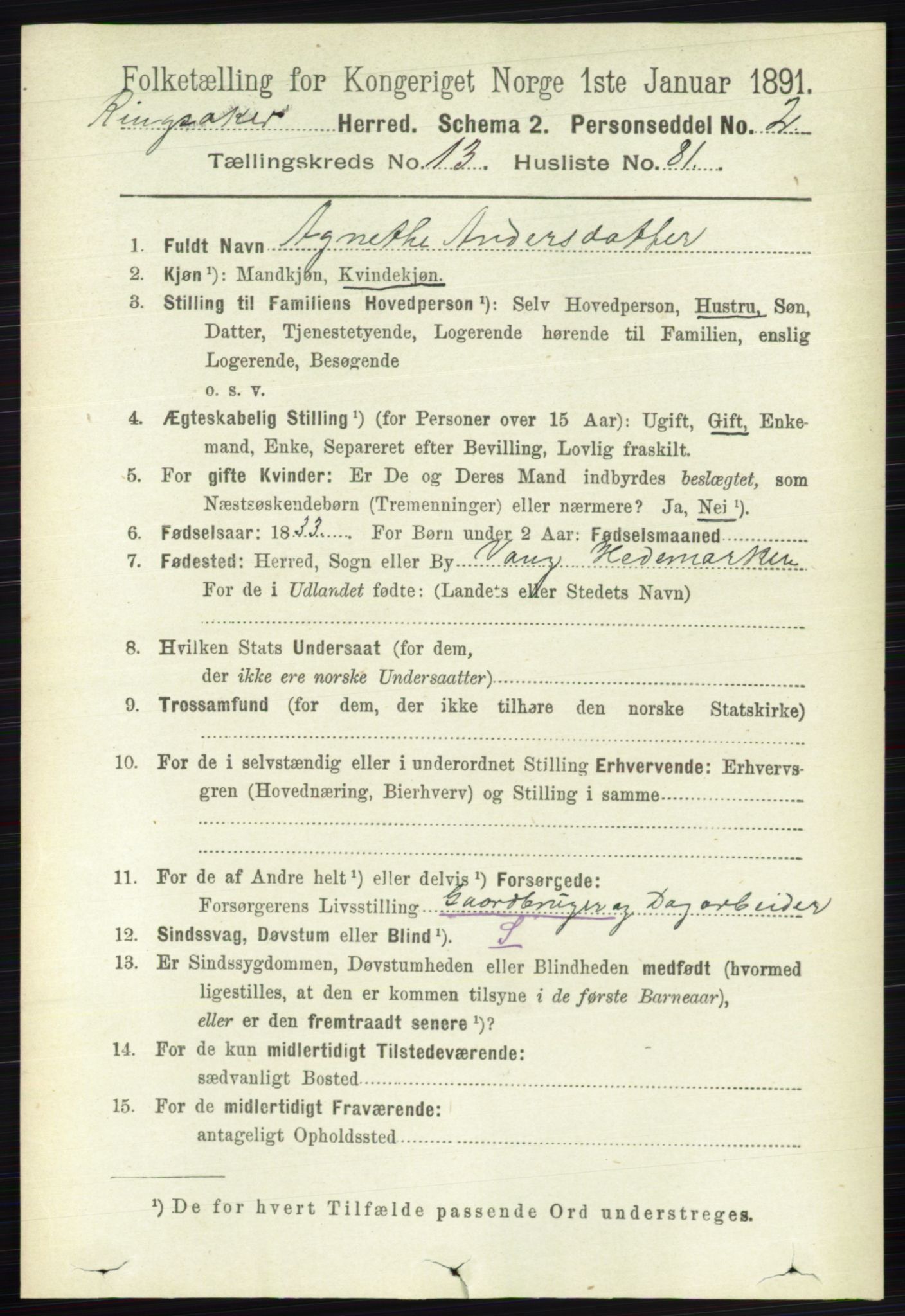 RA, 1891 census for 0412 Ringsaker, 1891, p. 7662