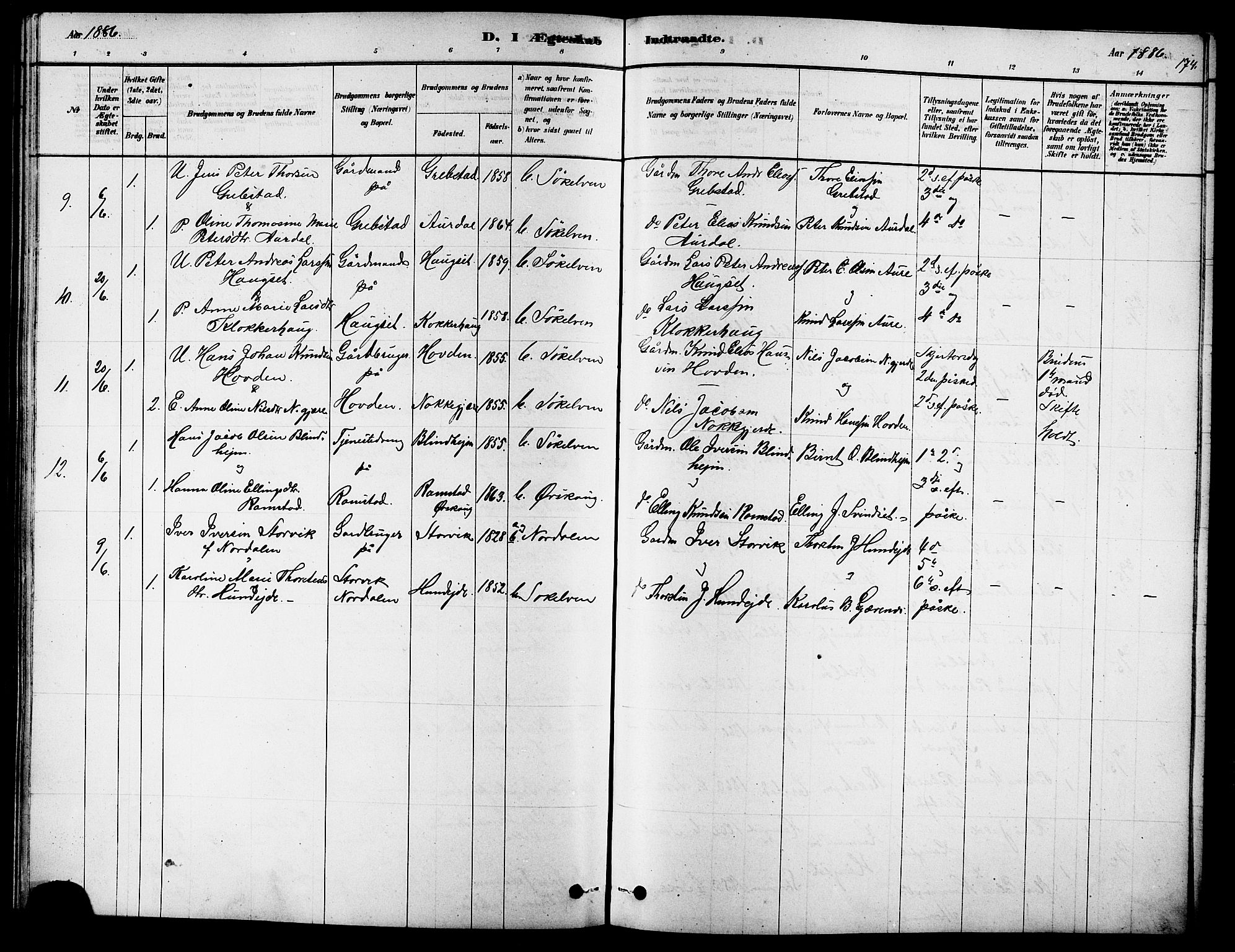 Ministerialprotokoller, klokkerbøker og fødselsregistre - Møre og Romsdal, AV/SAT-A-1454/523/L0339: Parish register (copy) no. 523C02, 1878-1891, p. 174