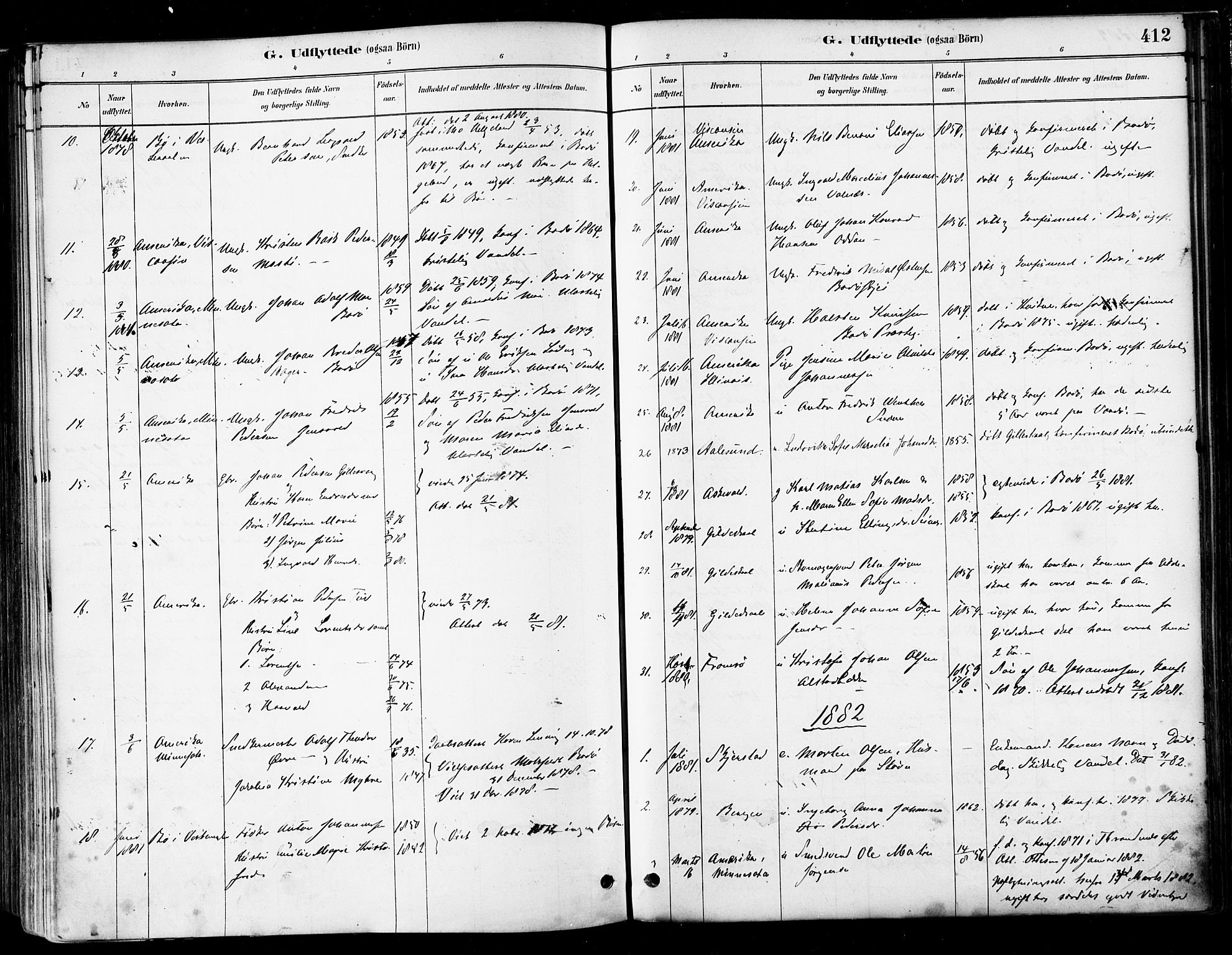 Ministerialprotokoller, klokkerbøker og fødselsregistre - Nordland, SAT/A-1459/802/L0054: Parish register (official) no. 802A01, 1879-1893, p. 412