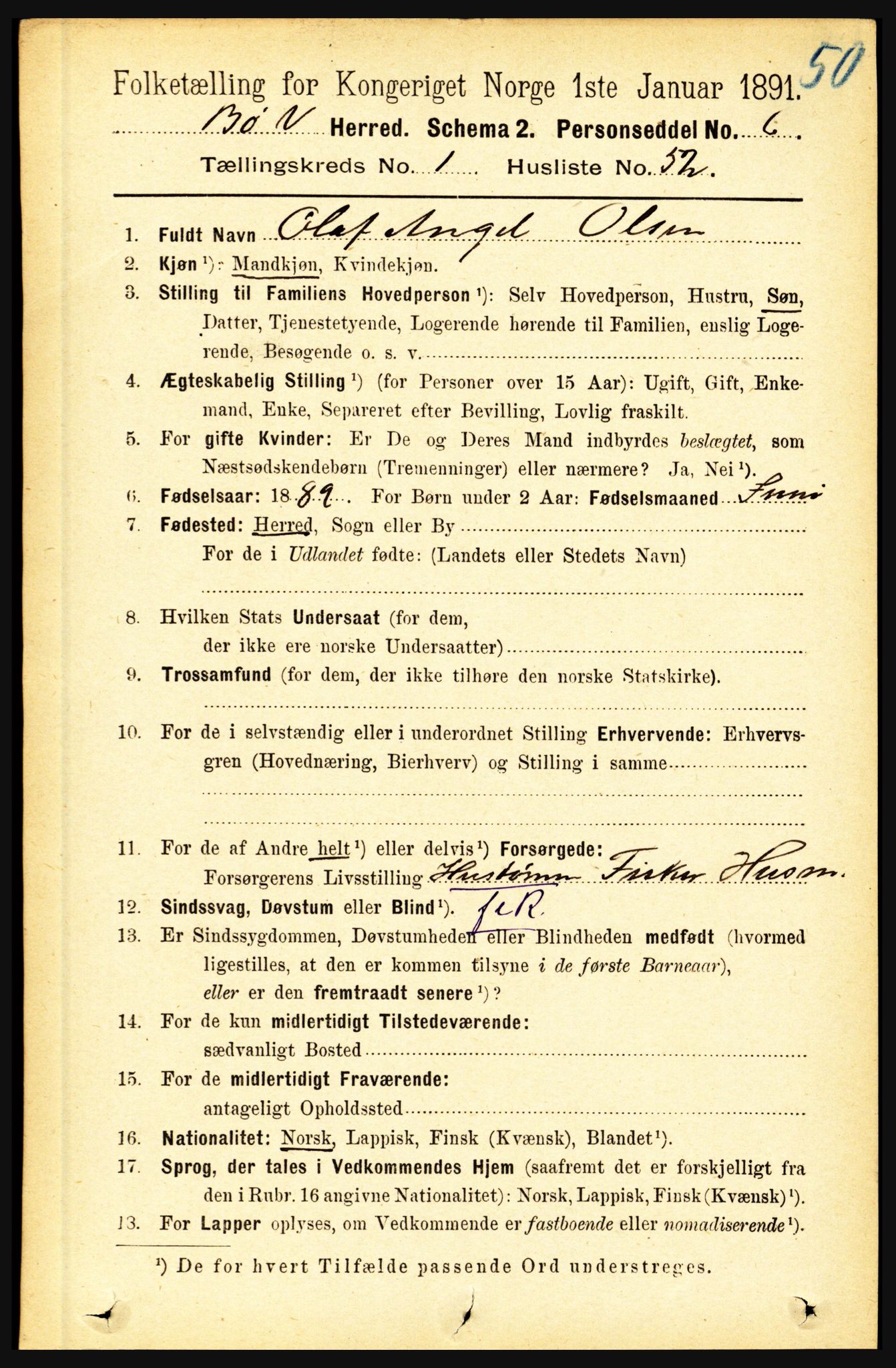 RA, 1891 census for 1867 Bø, 1891, p. 454