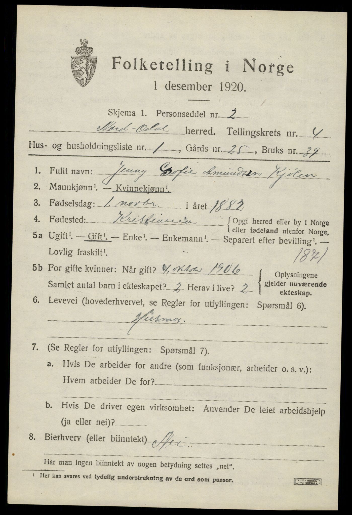 SAH, 1920 census for Nord-Odal, 1920, p. 4649