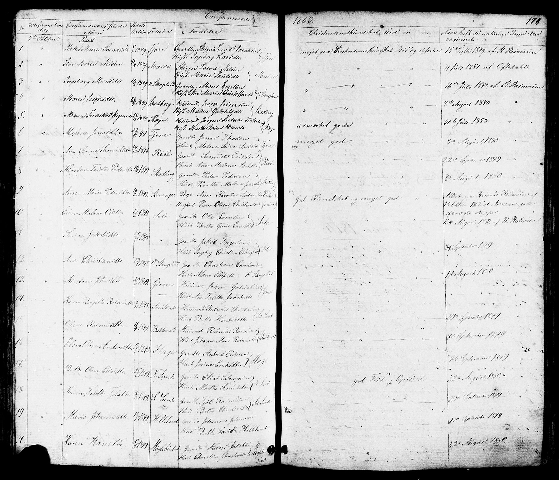 Håland sokneprestkontor, AV/SAST-A-101802/001/30BB/L0002: Parish register (copy) no. B 2, 1845-1872, p. 178