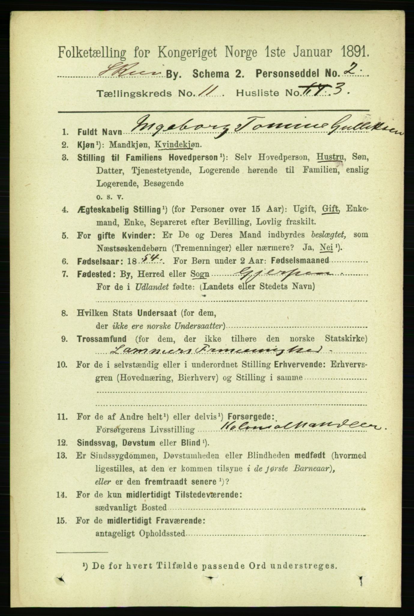 RA, 1891 census for 0806 Skien, 1891, p. 3891