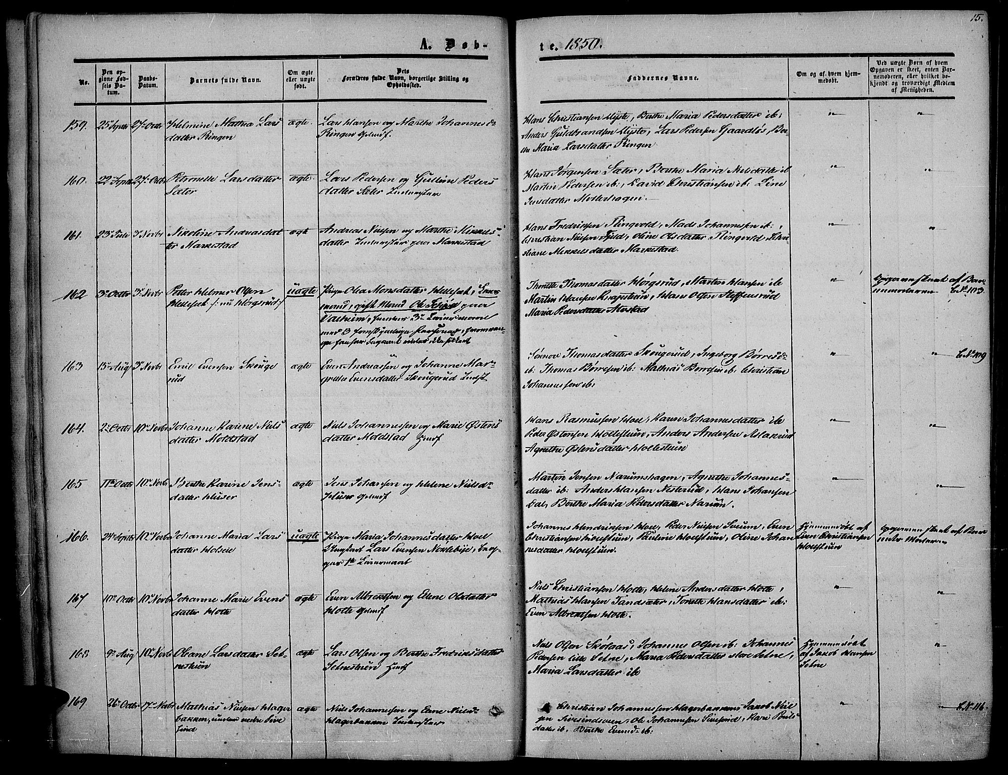 Vestre Toten prestekontor, SAH/PREST-108/H/Ha/Haa/L0005: Parish register (official) no. 5, 1850-1855, p. 15