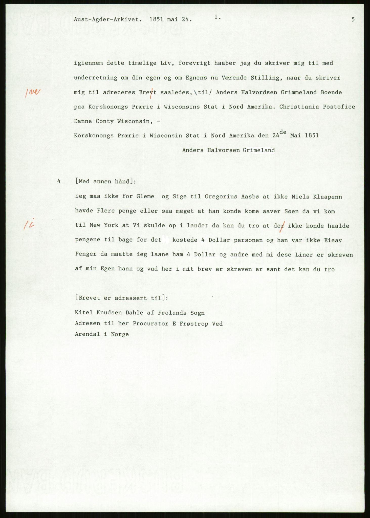 Samlinger til kildeutgivelse, Amerikabrevene, AV/RA-EA-4057/F/L0026: Innlån fra Aust-Agder: Aust-Agder-Arkivet - Erickson, 1838-1914, p. 13