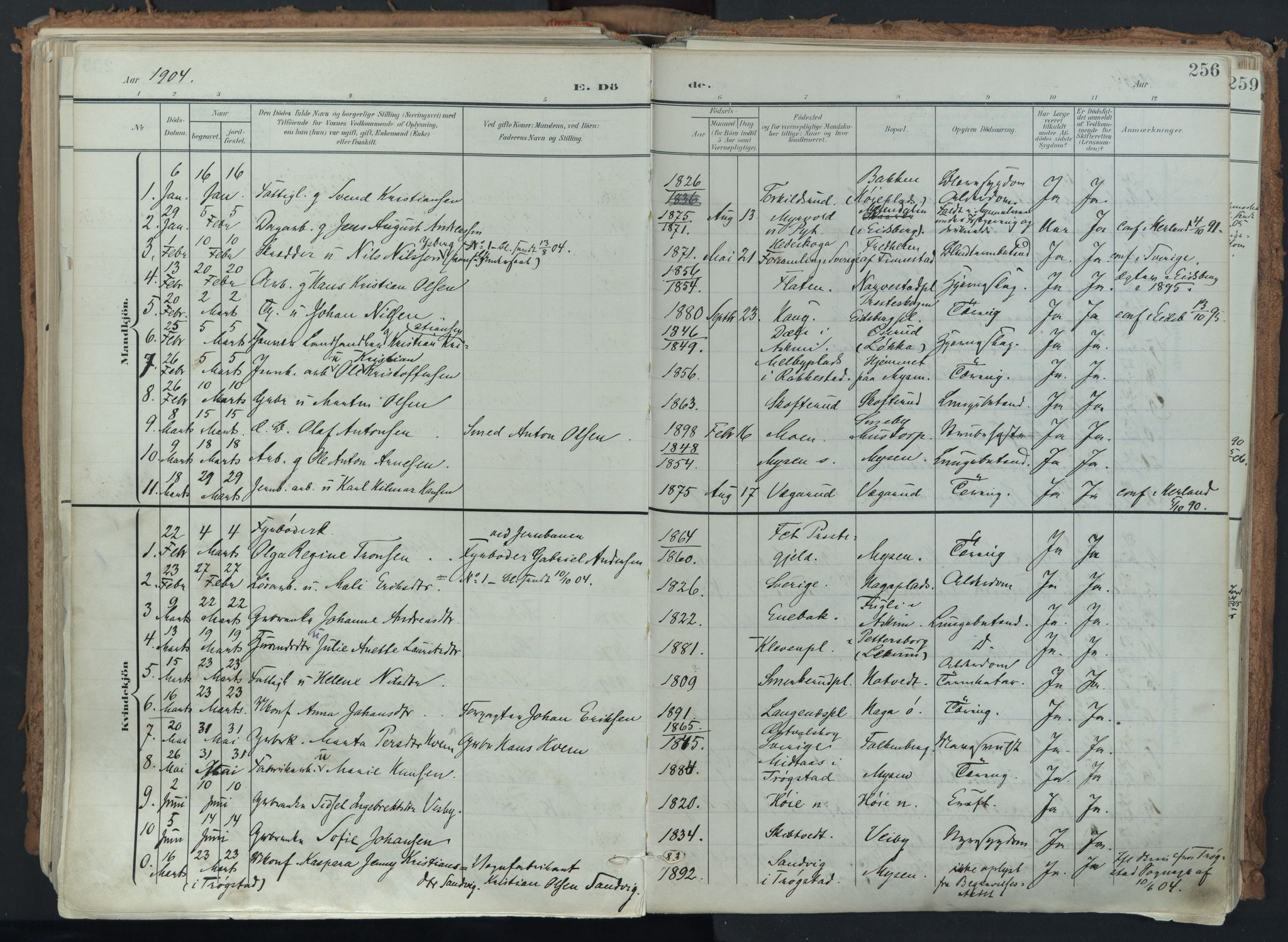 Eidsberg prestekontor Kirkebøker, SAO/A-10905/F/Fa/L0014: Parish register (official) no. I 14, 1902-1919, p. 256