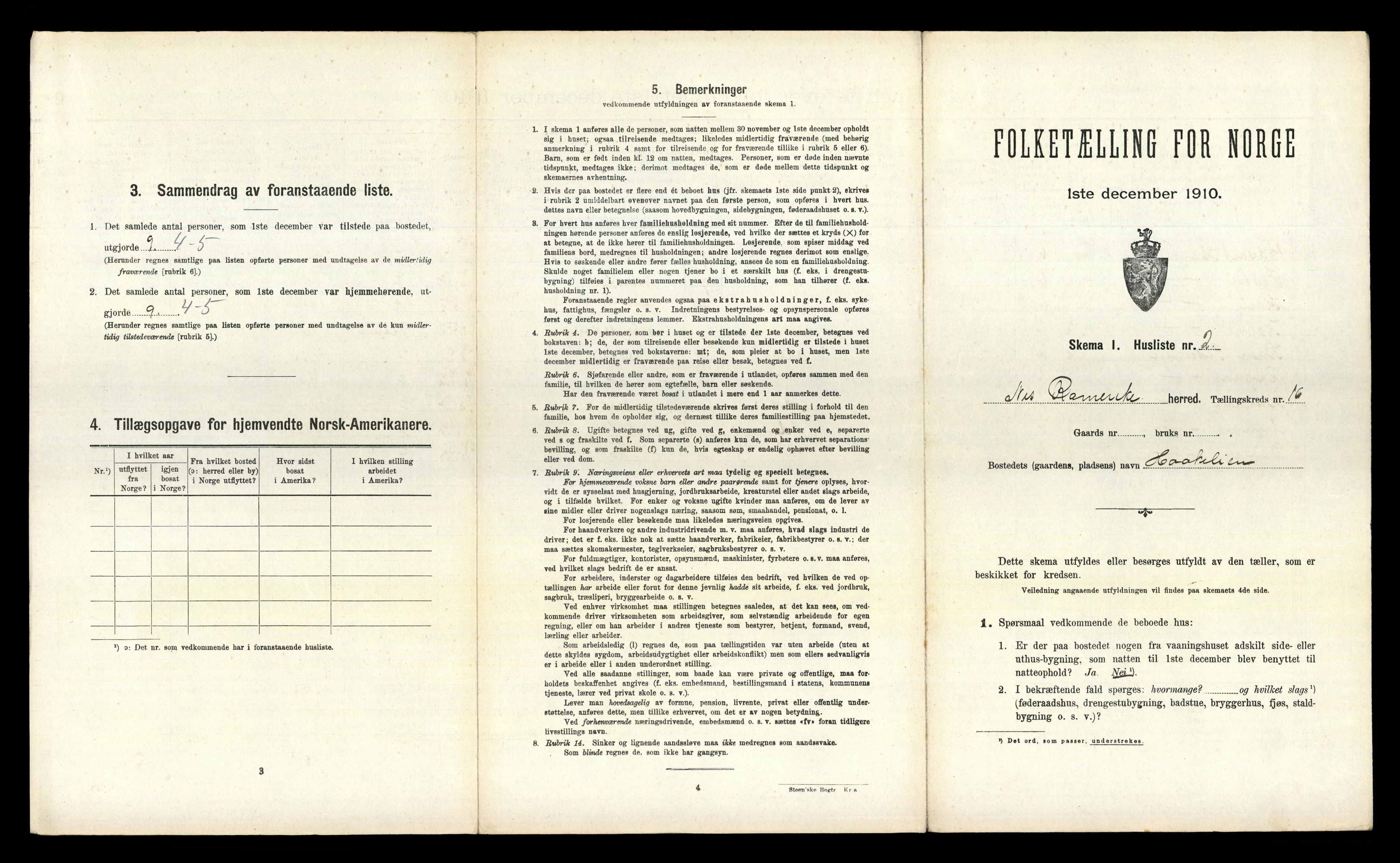 RA, 1910 census for Nes, 1910, p. 2072